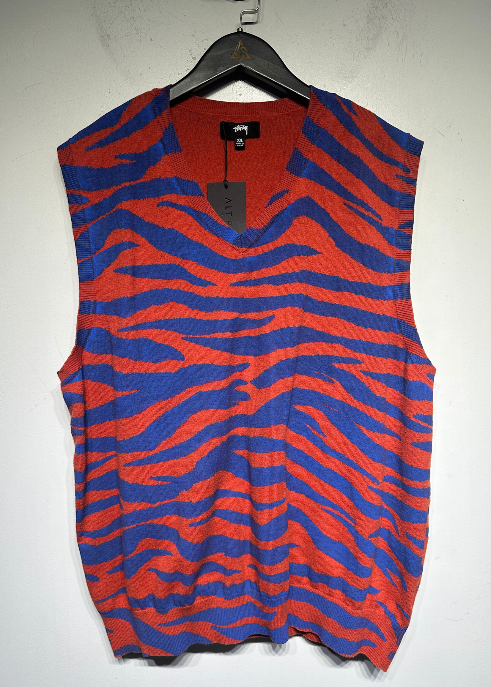 Stussy Tiger Stripe Orange Sweater Vest XXL