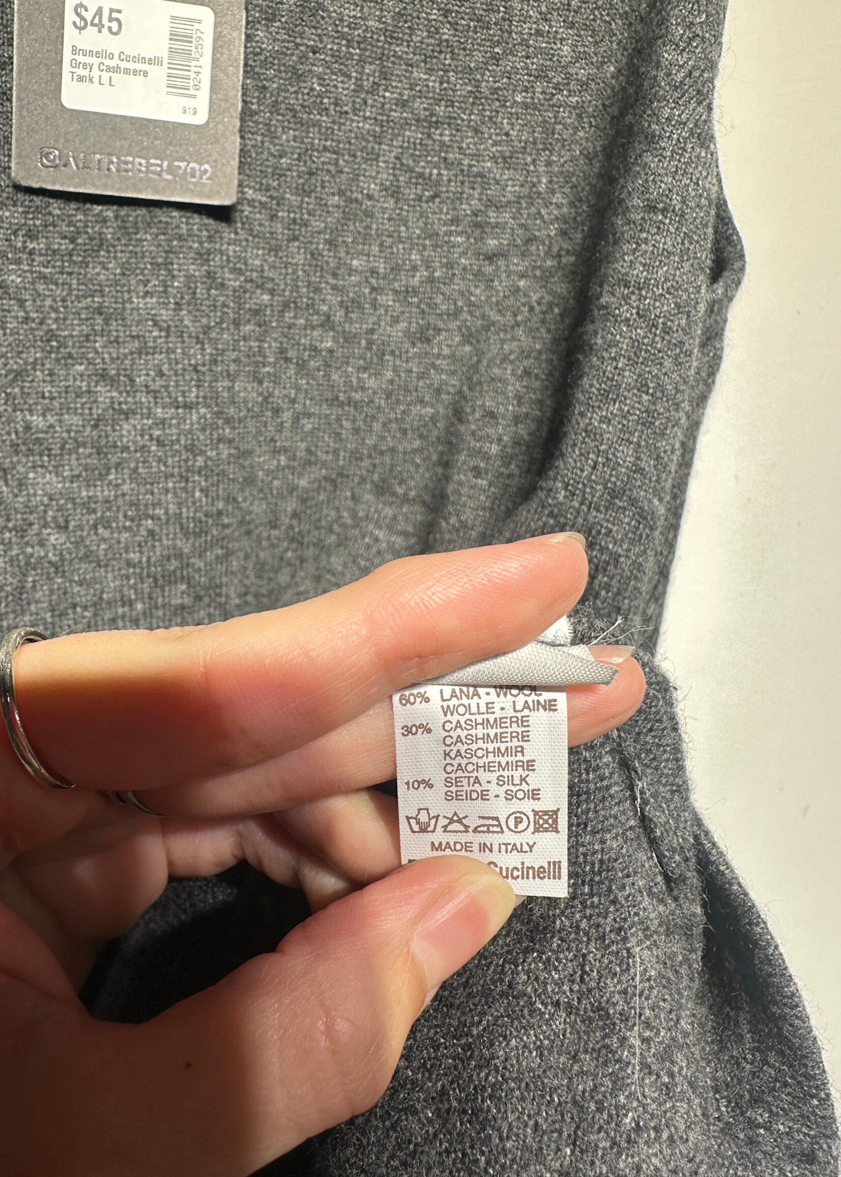 Brunello Cucinelli Grey Cashmere Tank L