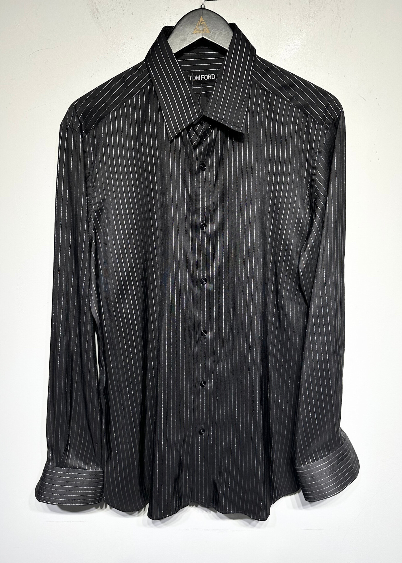 Tom Ford Black / Grey Pinstripe Silk Shirt Masc L