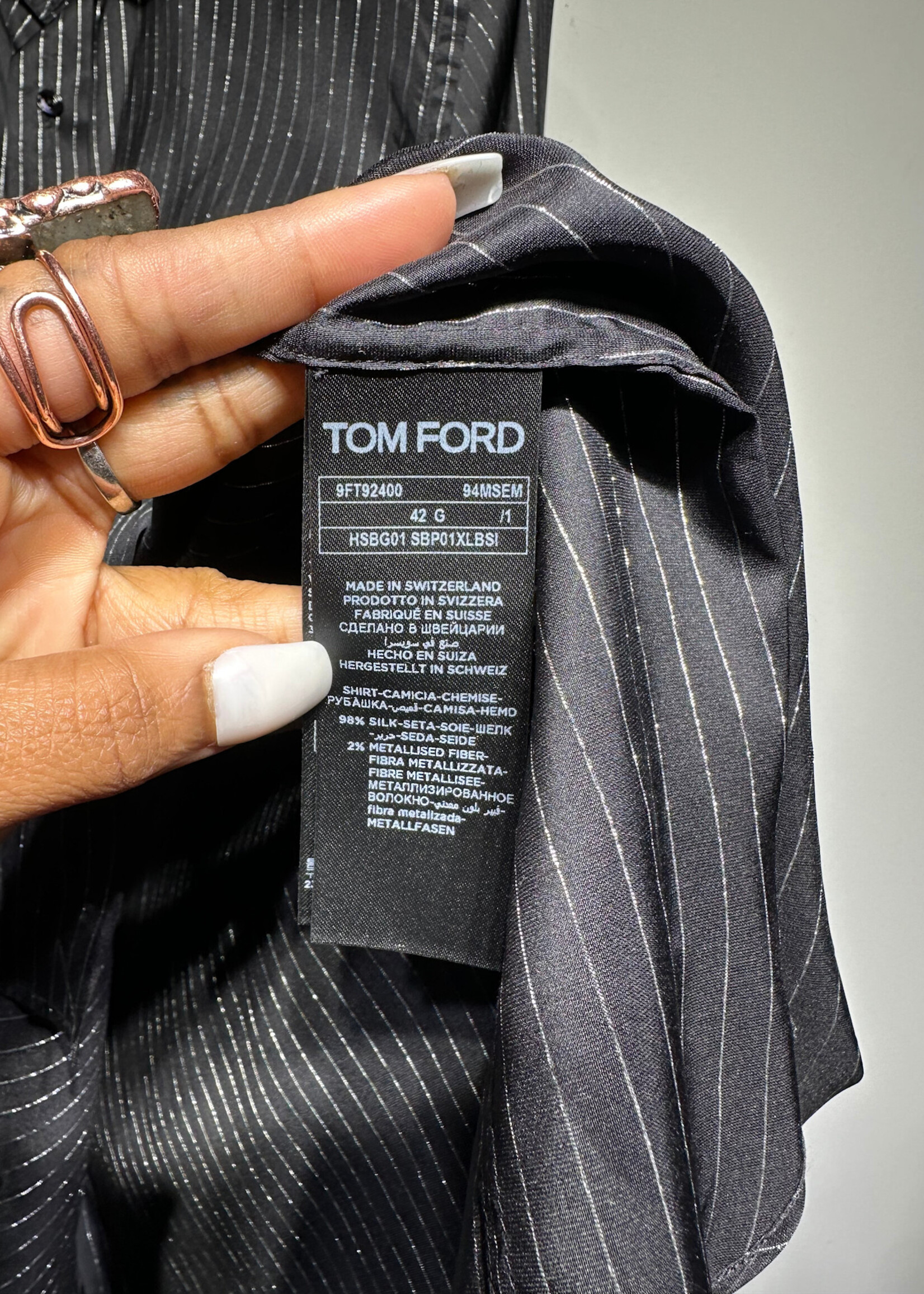 Tom Ford Black / Grey Pinstripe Silk Shirt Masc L
