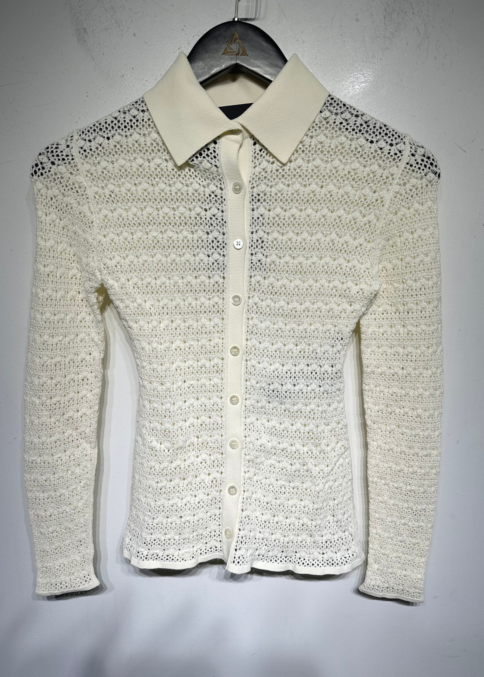 Tom Ford White Knit LS Polo Fem XS