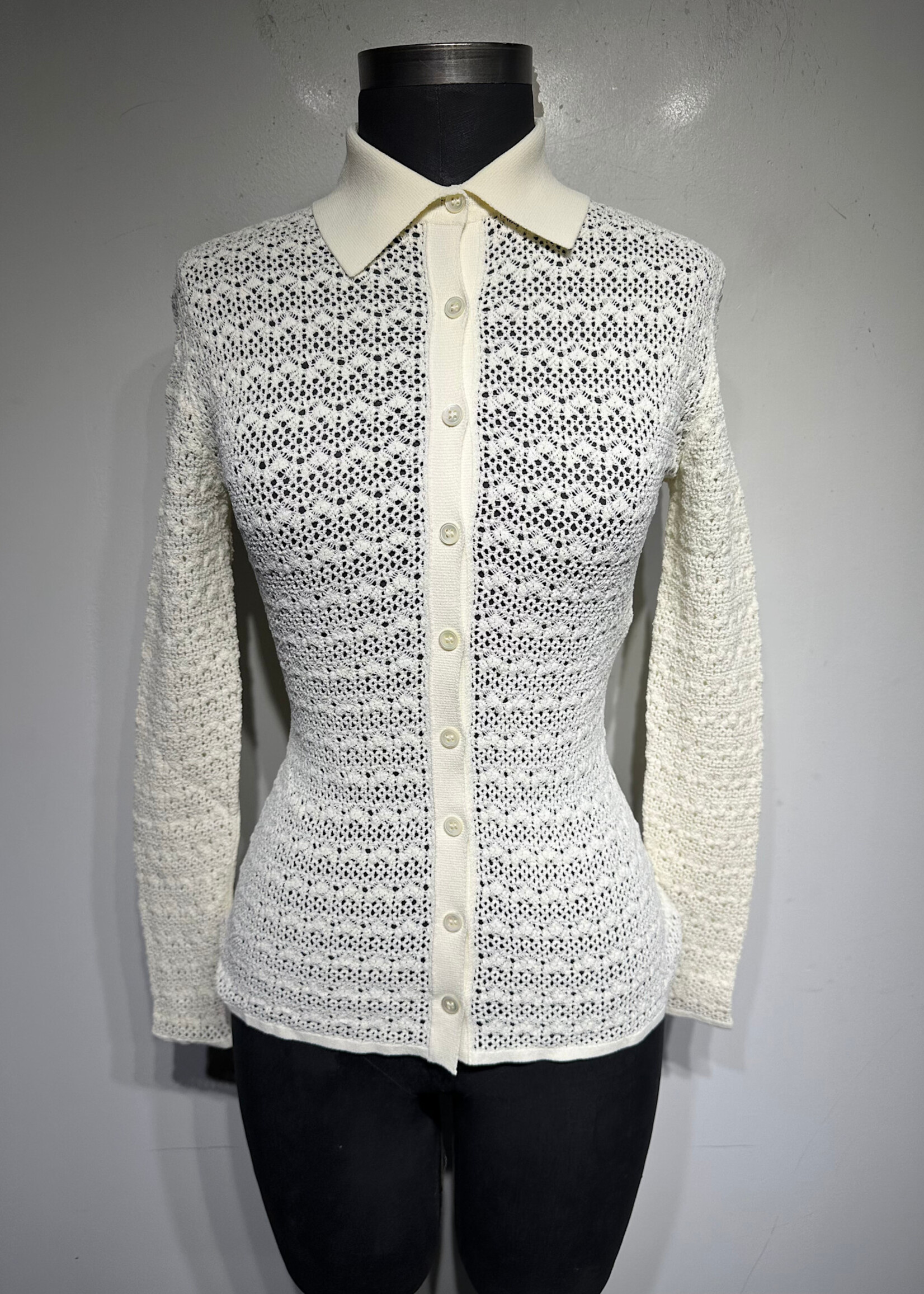 Tom Ford White Knit LS Polo Fem XS