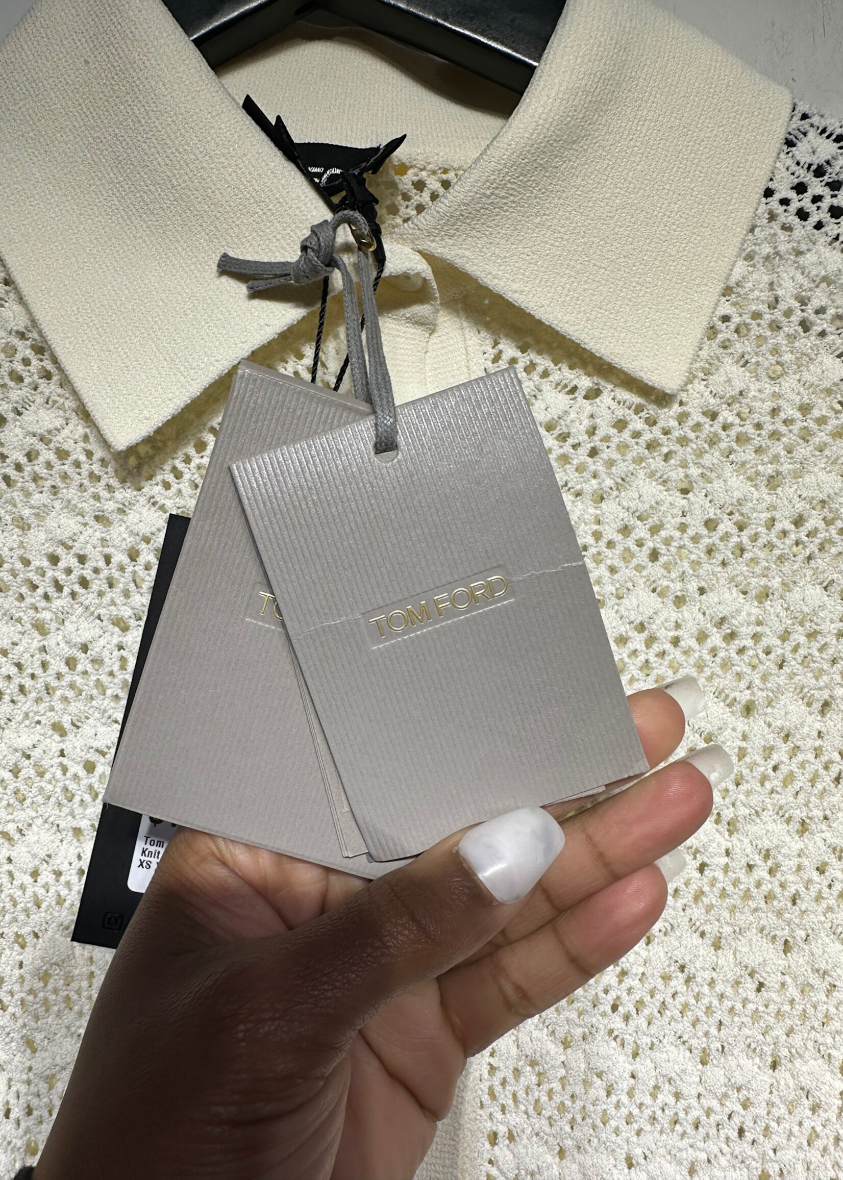 Tom Ford White Knit LS Polo Fem XS