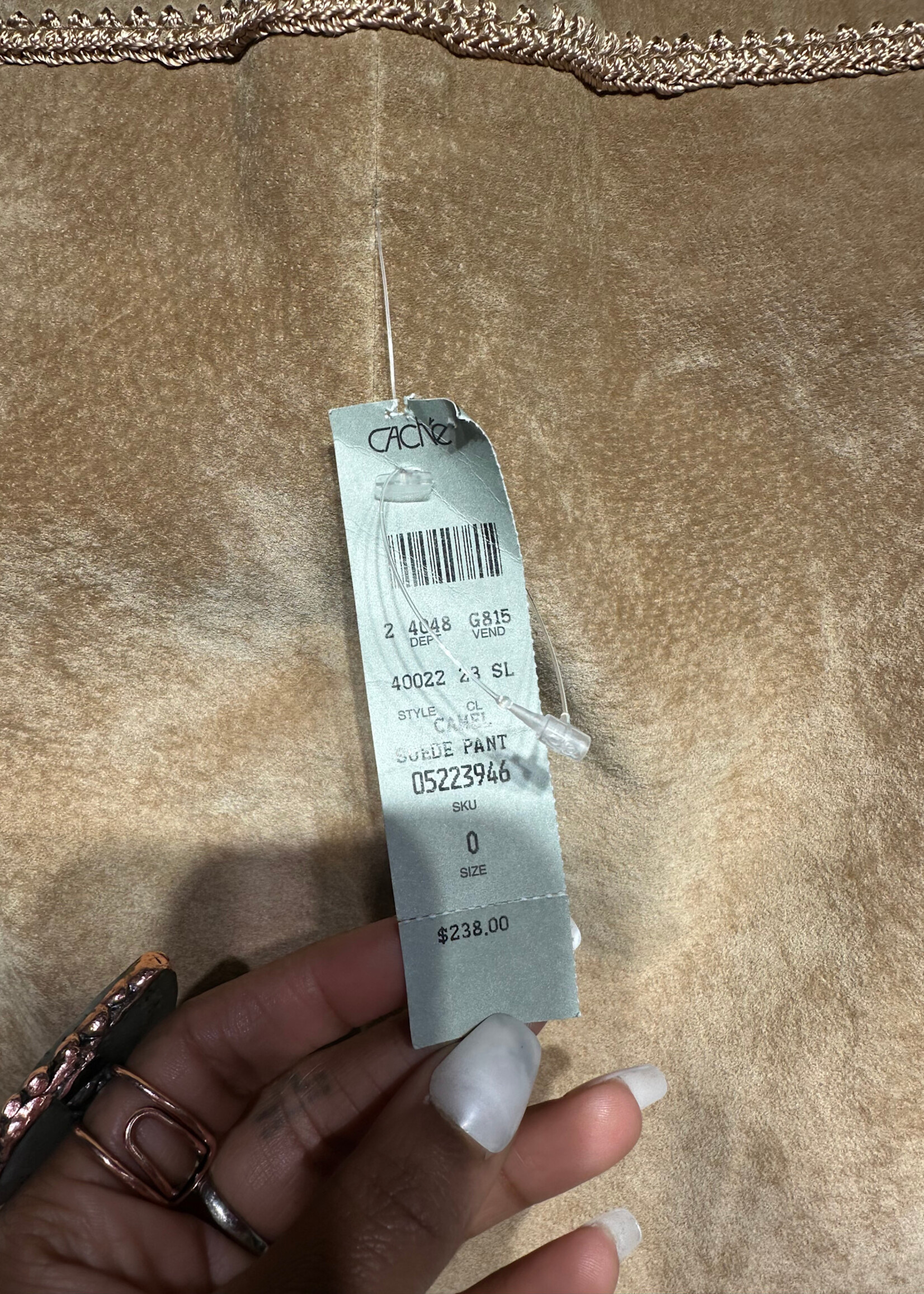 Y2K NWT Cache Suede Tan Knit Detail Flares 28