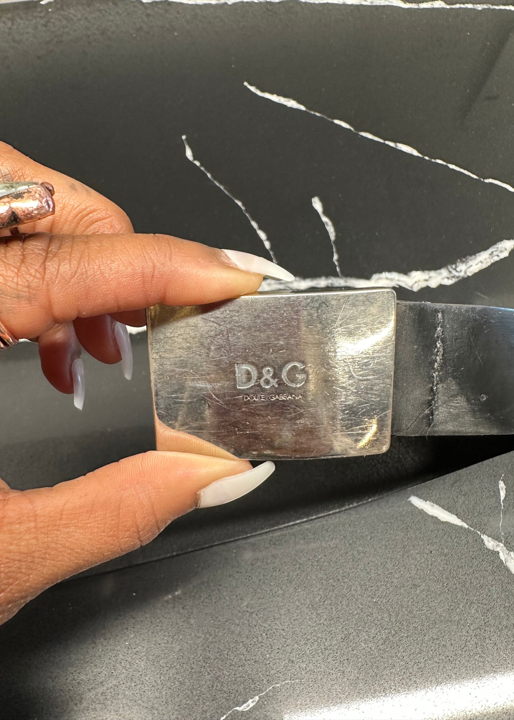 D&G Black Silver Square Buckle Belt AS IS