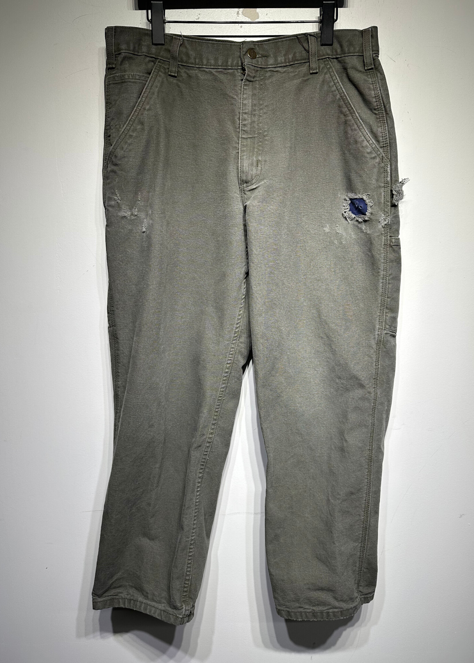Carhartt Green Faded Repaired Carpenter Pants 36/30
