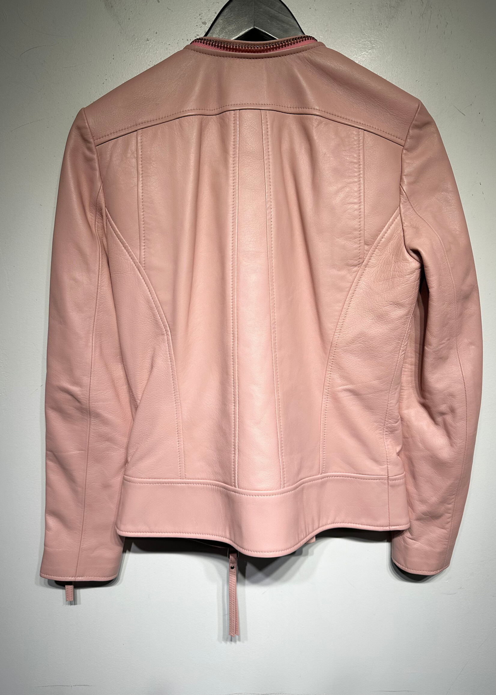 Thomas Wylde Pink Rose Gold Moto Leather Jacket S