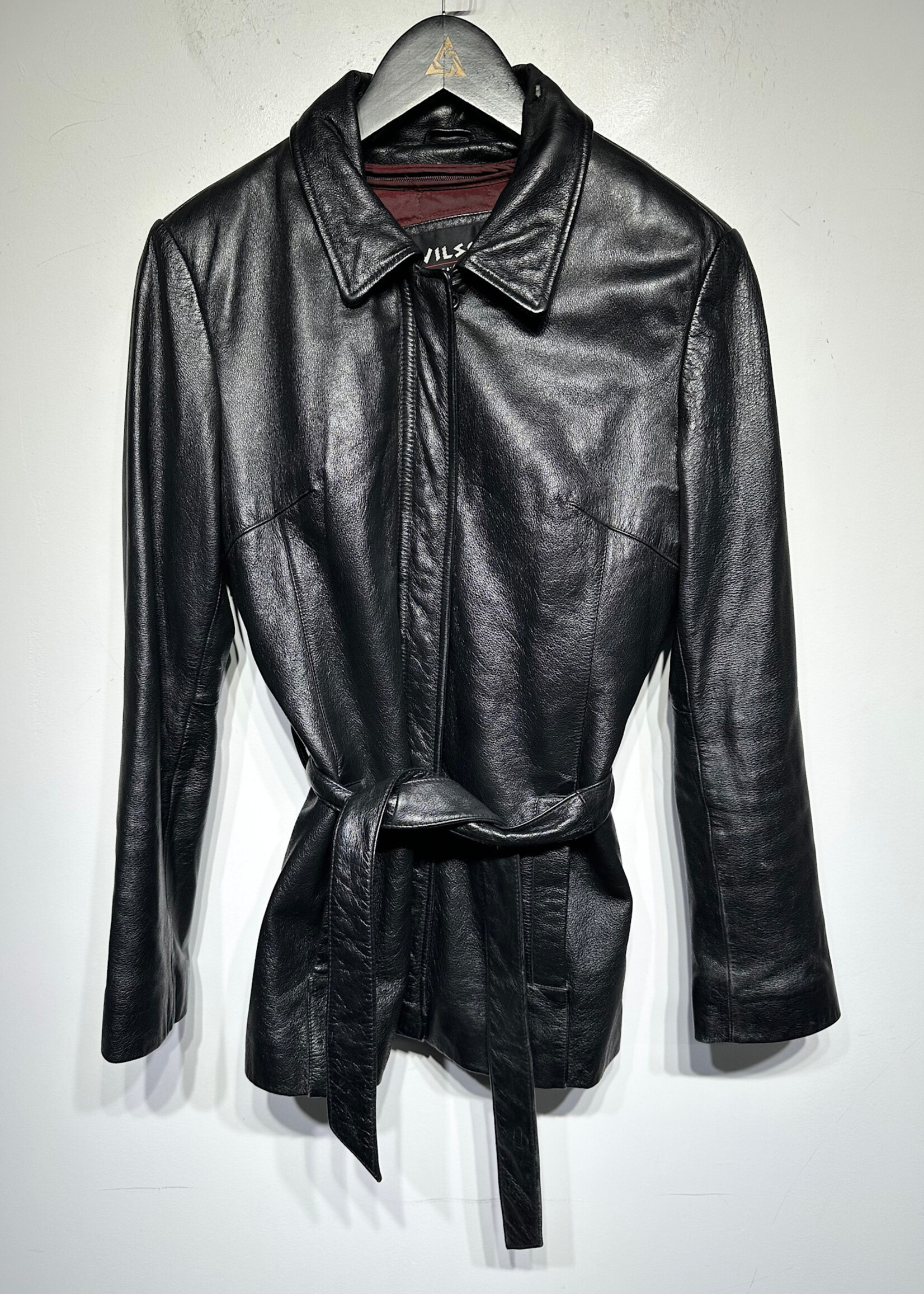 Wilsons Black Leather Jacket W/ Belt Fem XS