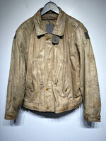 Concord Beige Distressed Faded Bomber Jacket XL
