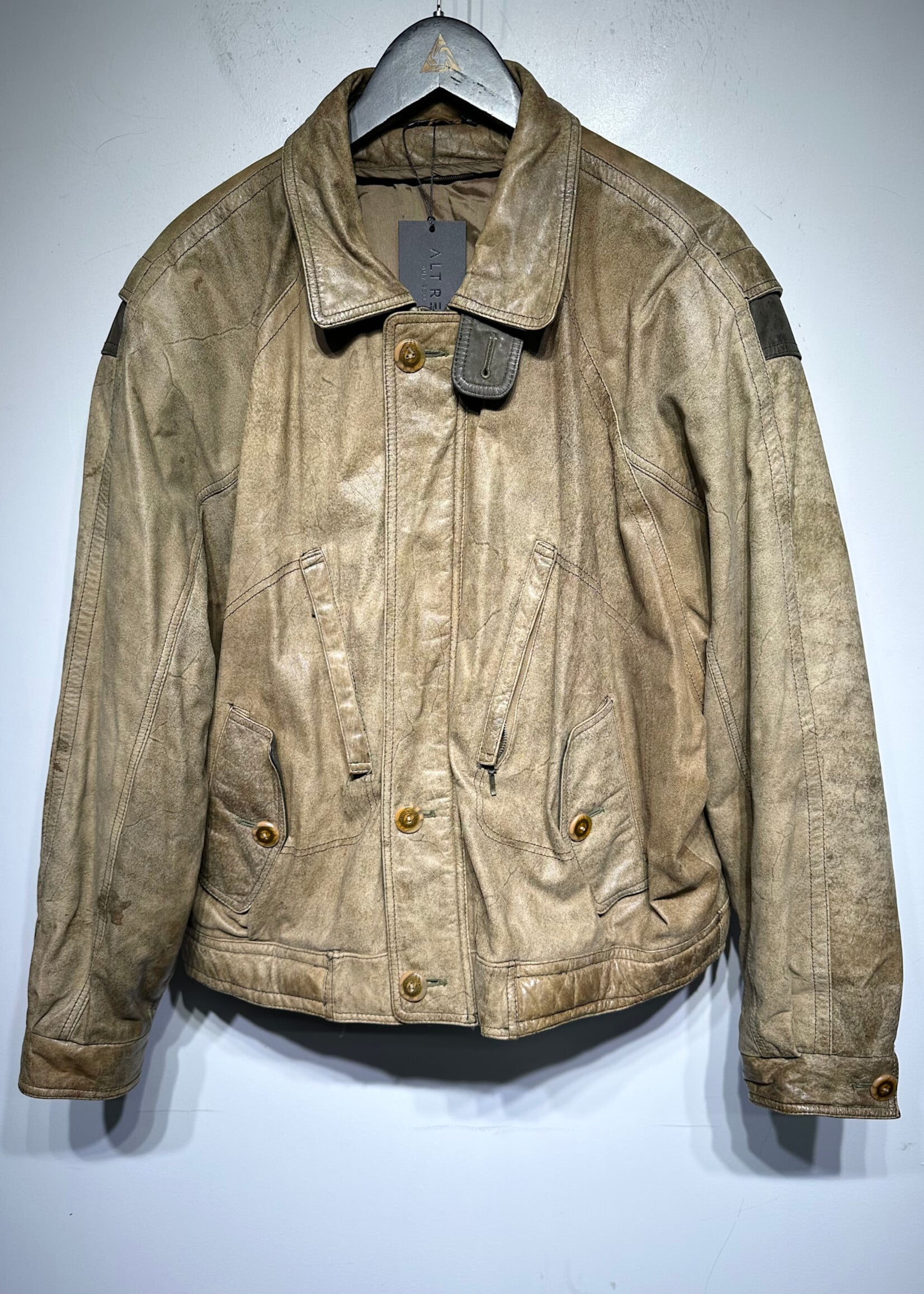 Concord Beige Distressed Faded Bomber Jacket XL