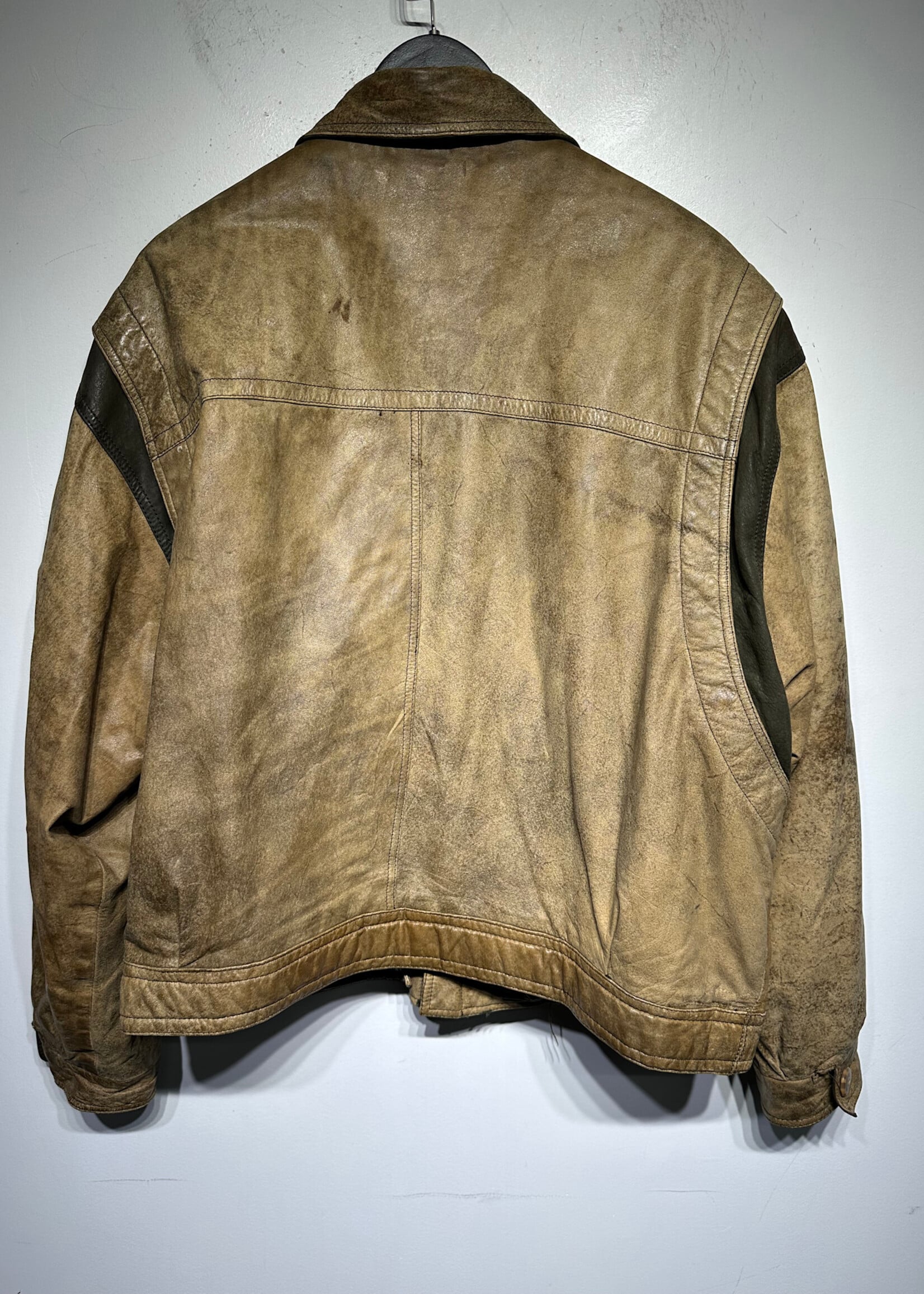 Concord Beige Distressed Faded Bomber Jacket XL