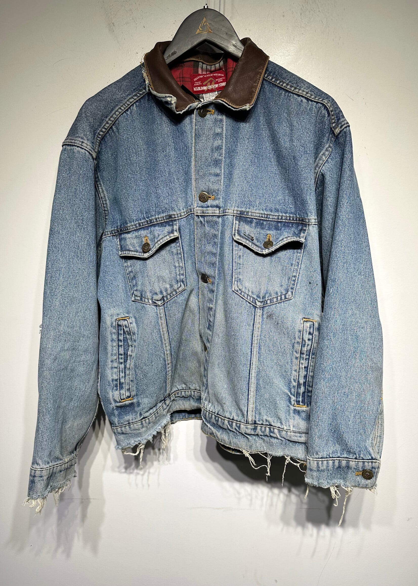 Marlboro Sandwash Distressed Vintage Denim Jacket L