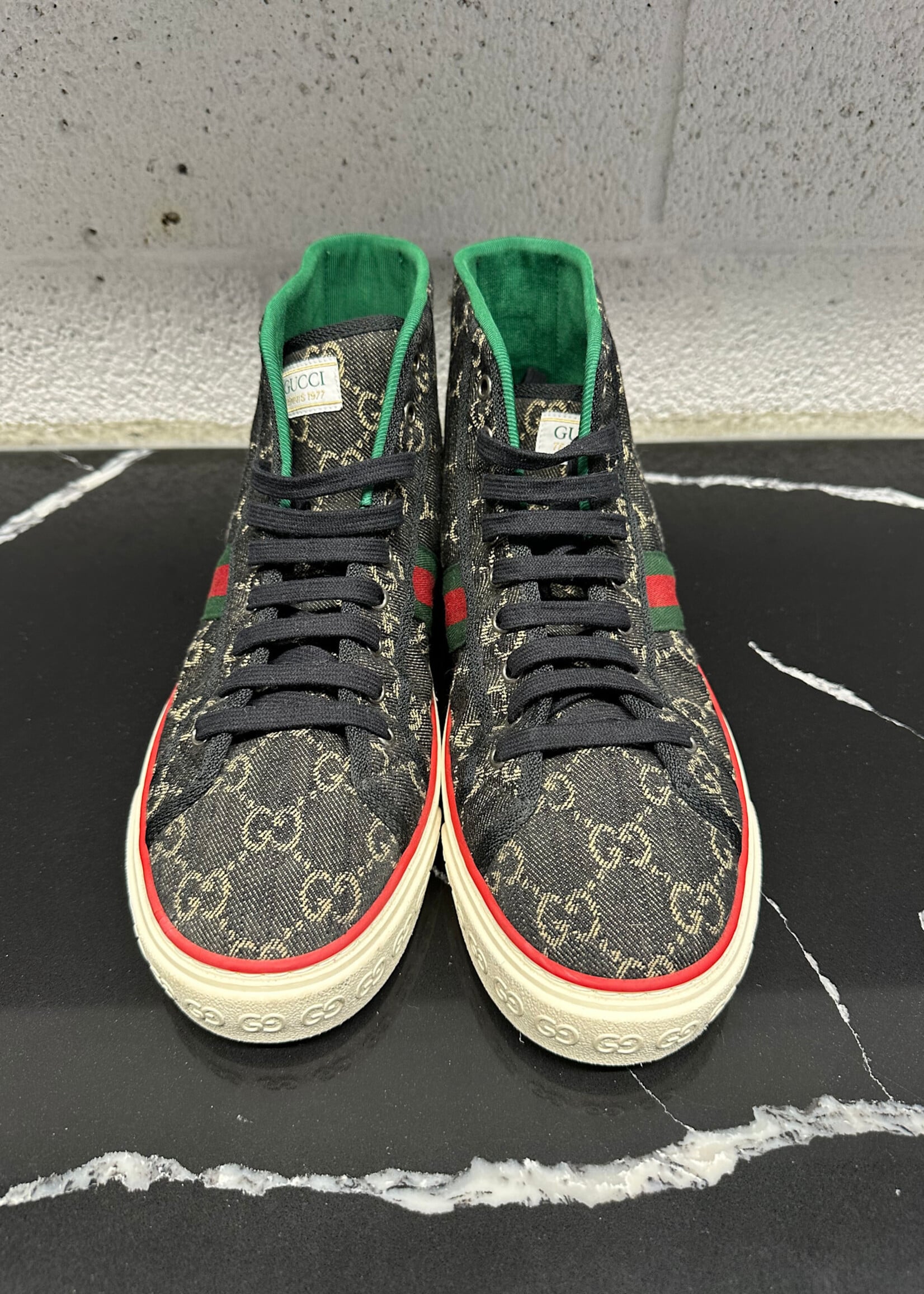 Gucci 1977 Black Monogram Hi Top Sneakers Masc 9.5