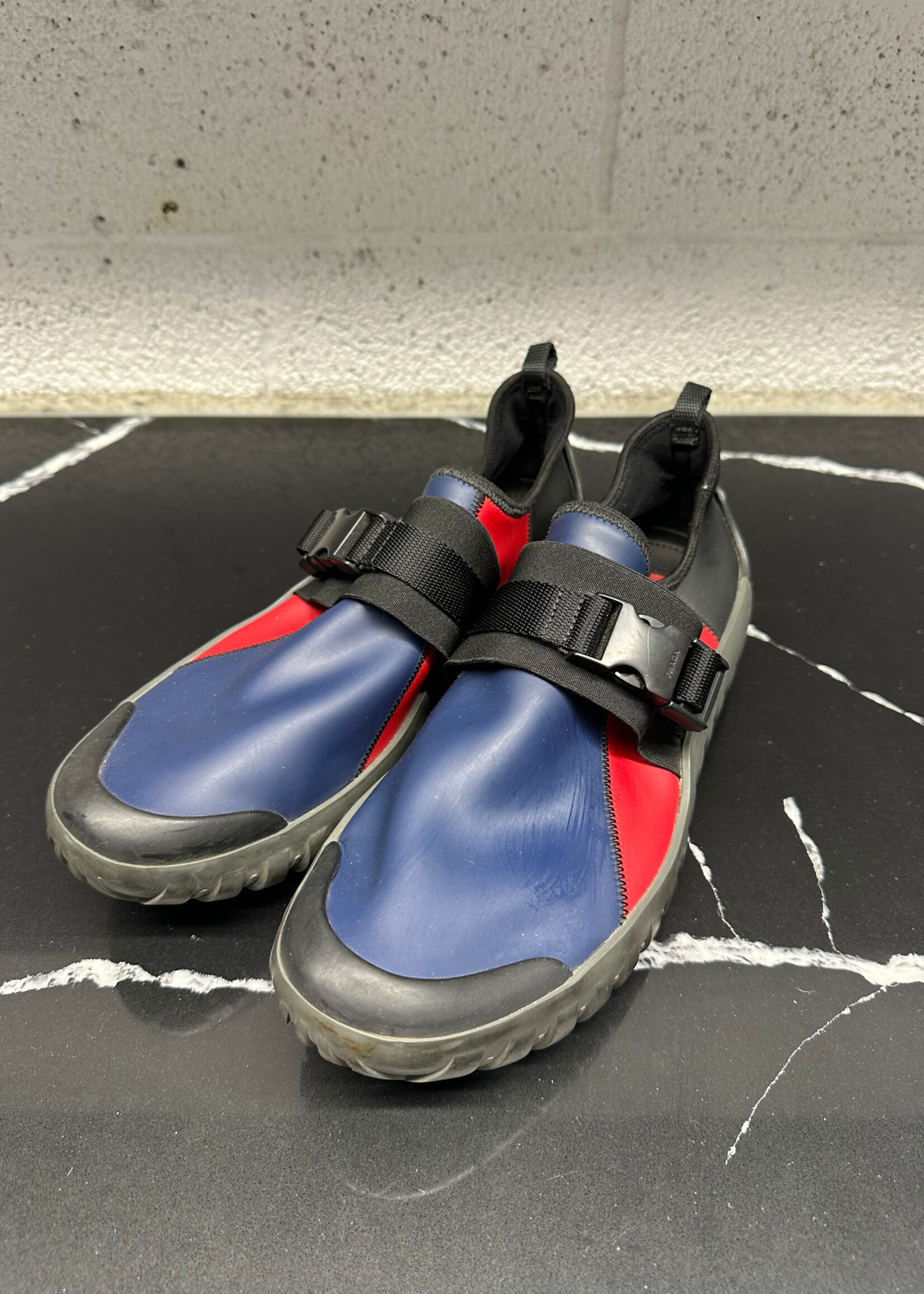 Prada Blue Red Neoprene Buckle Shoes 7