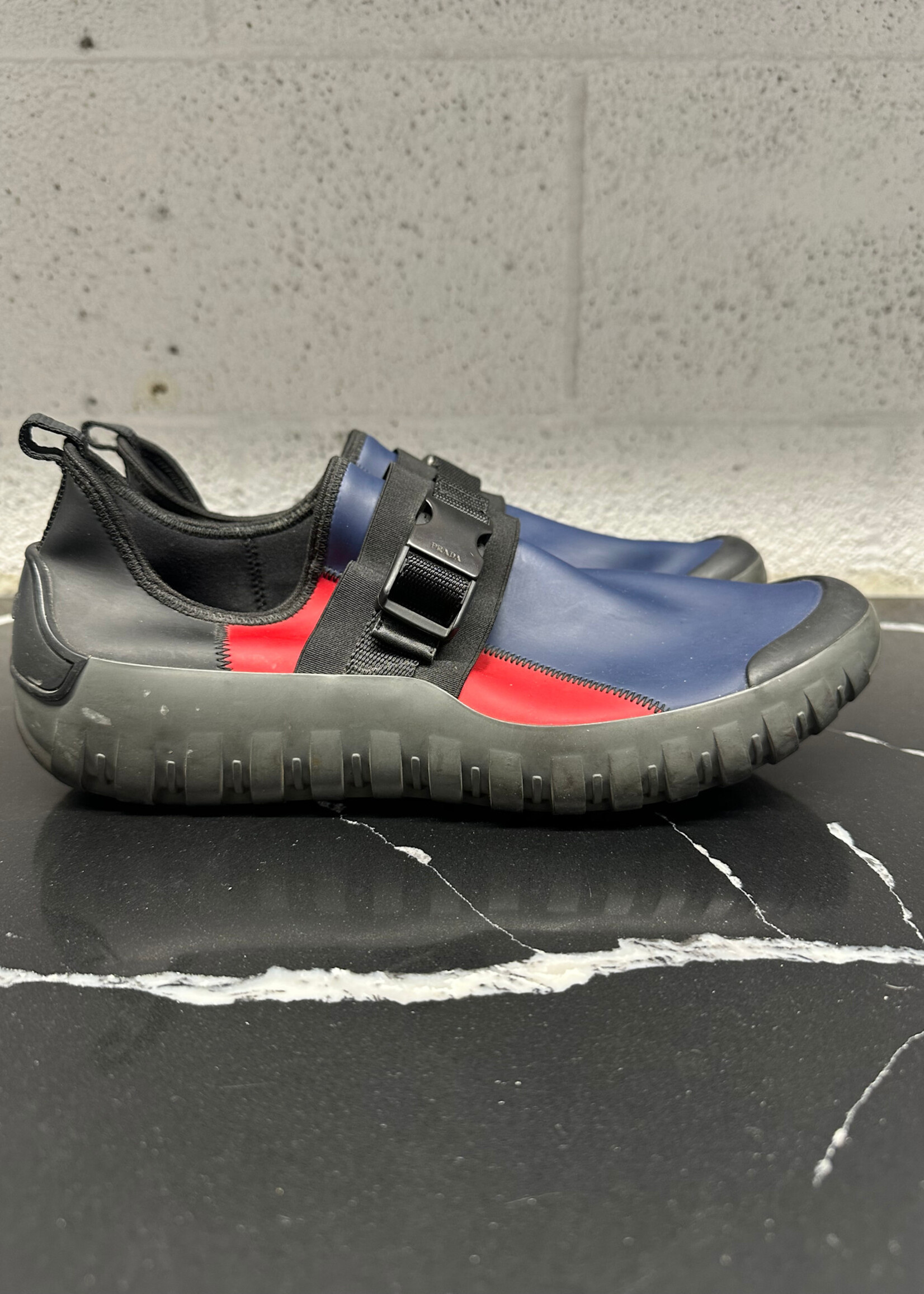 Prada Blue Red Neoprene Buckle Shoes 7
