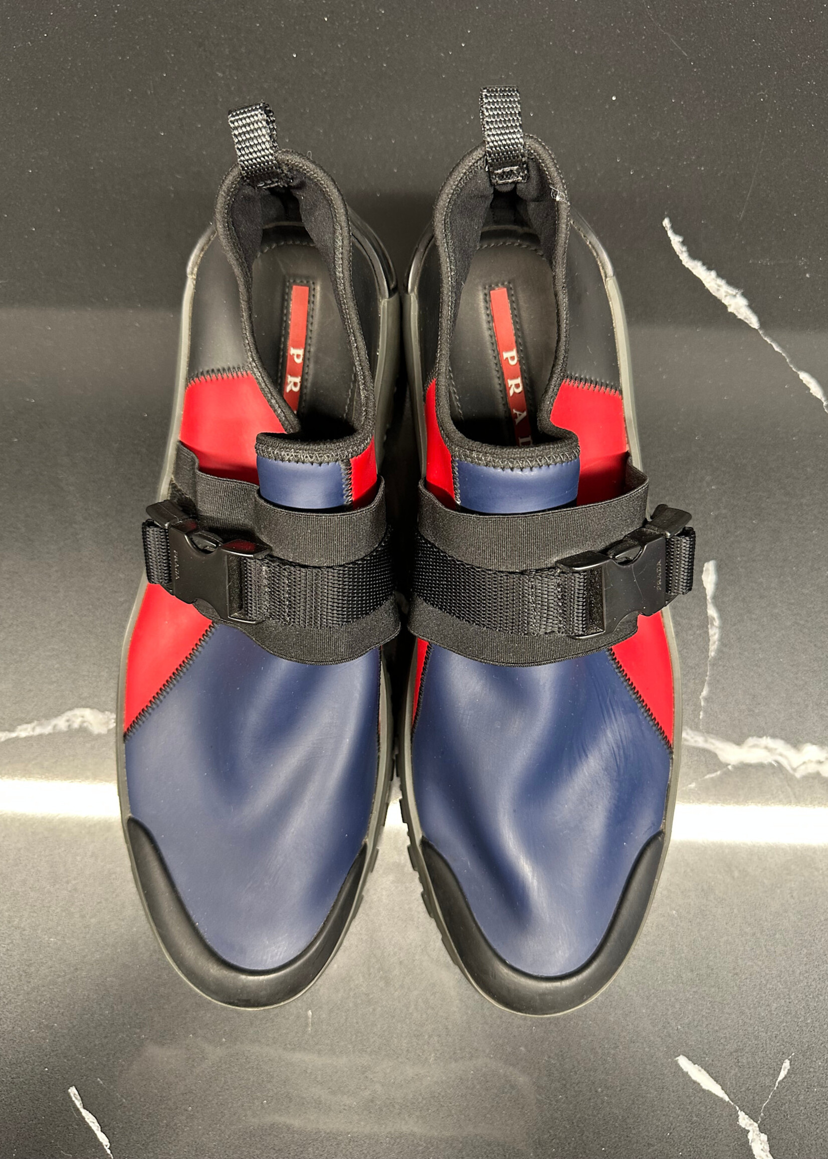 Prada Blue Red Neoprene Buckle Shoes 7