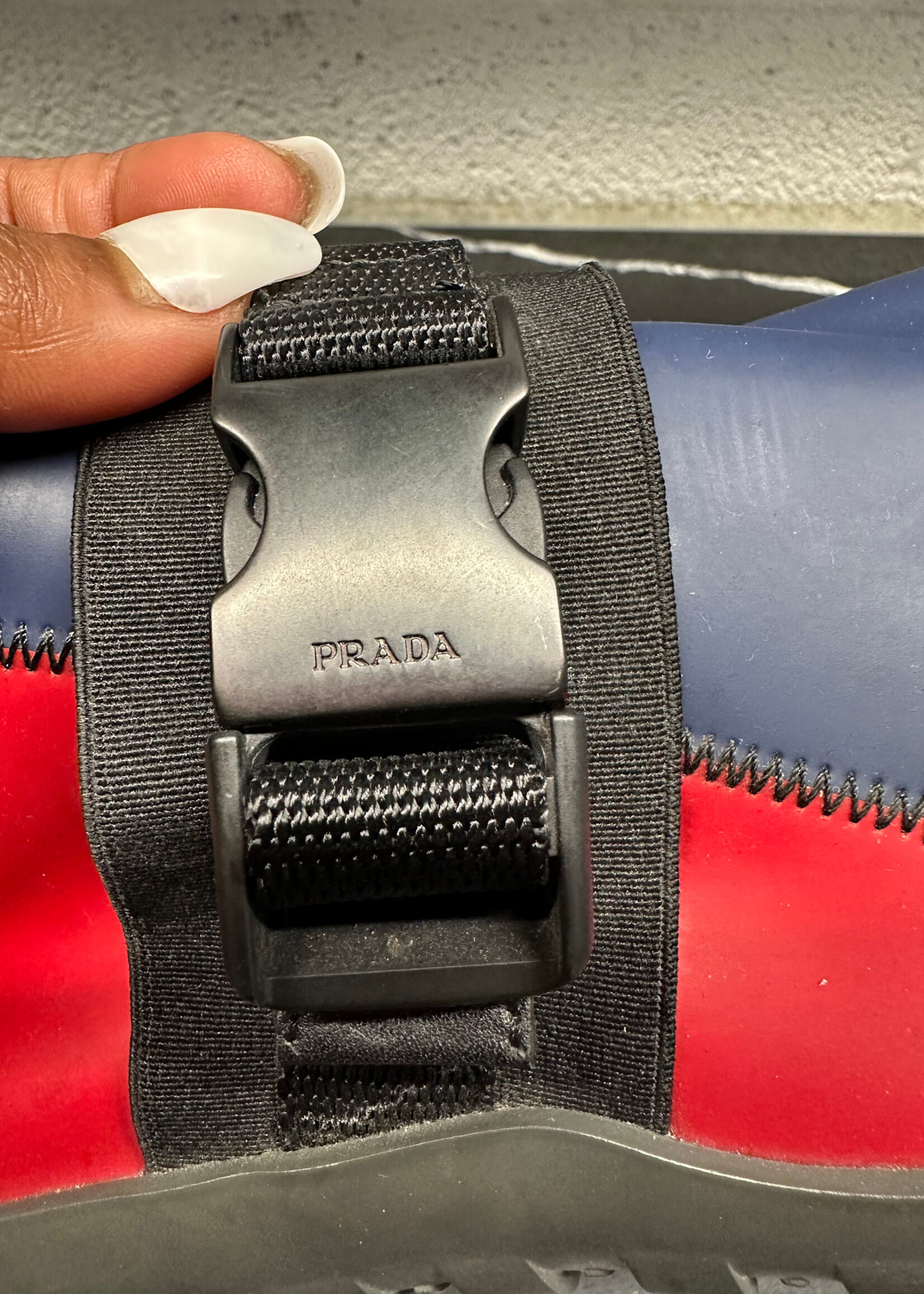 Prada Blue Red Neoprene Buckle Shoes 7
