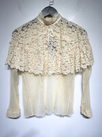 Vintage Beige Lace Layered Blouse Fem S/M