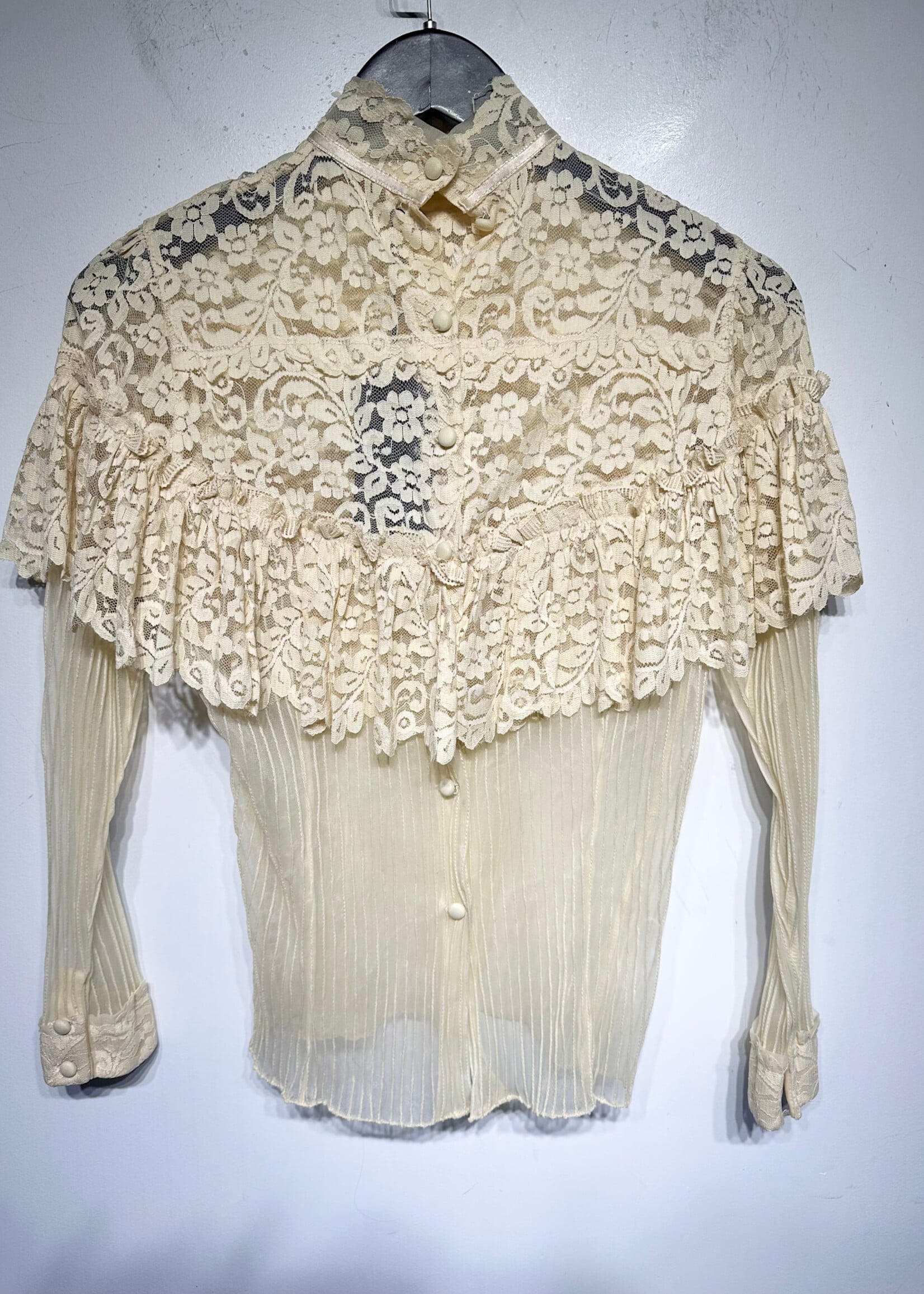 Vintage Beige Lace Layered Blouse Fem S/M
