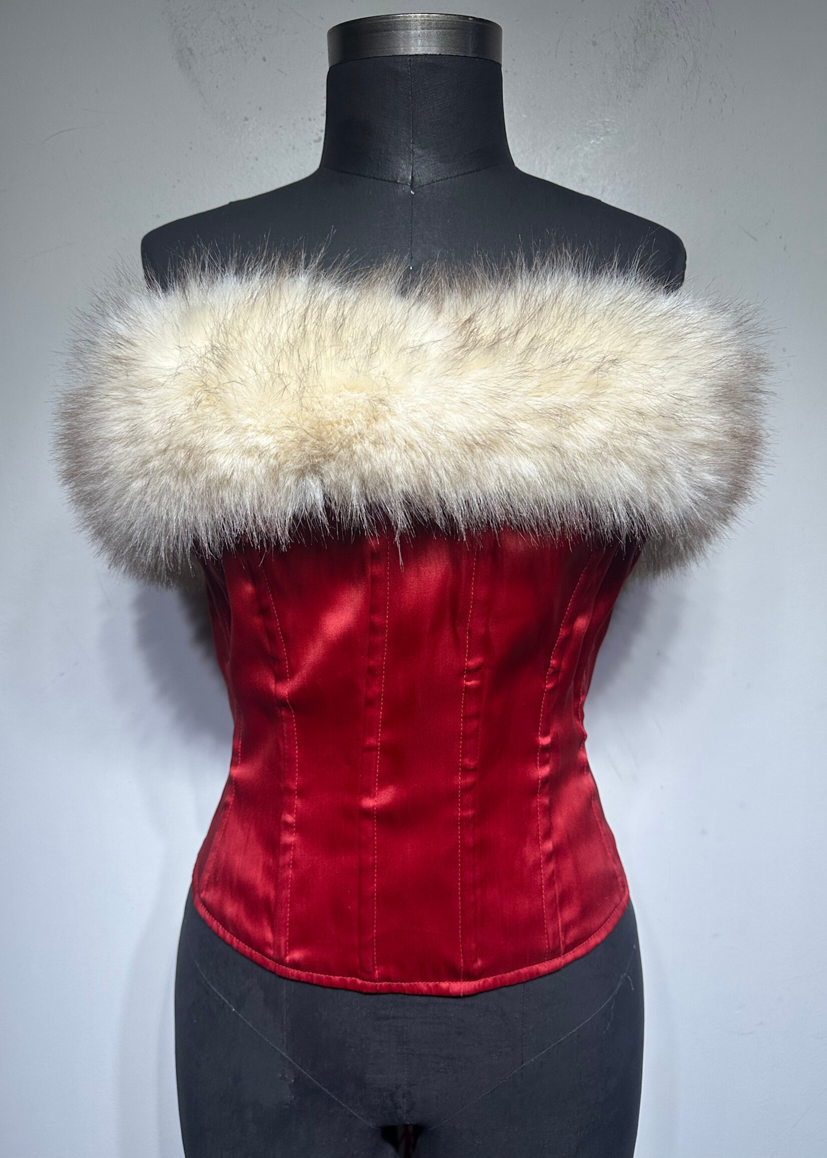 Selkie Faux Fur Trim Red Corset S