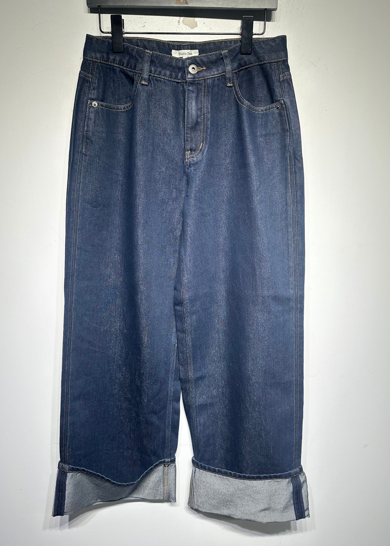 Studio Doe Dark Wash Cuffed Wide Leg Jeans Fem 29
