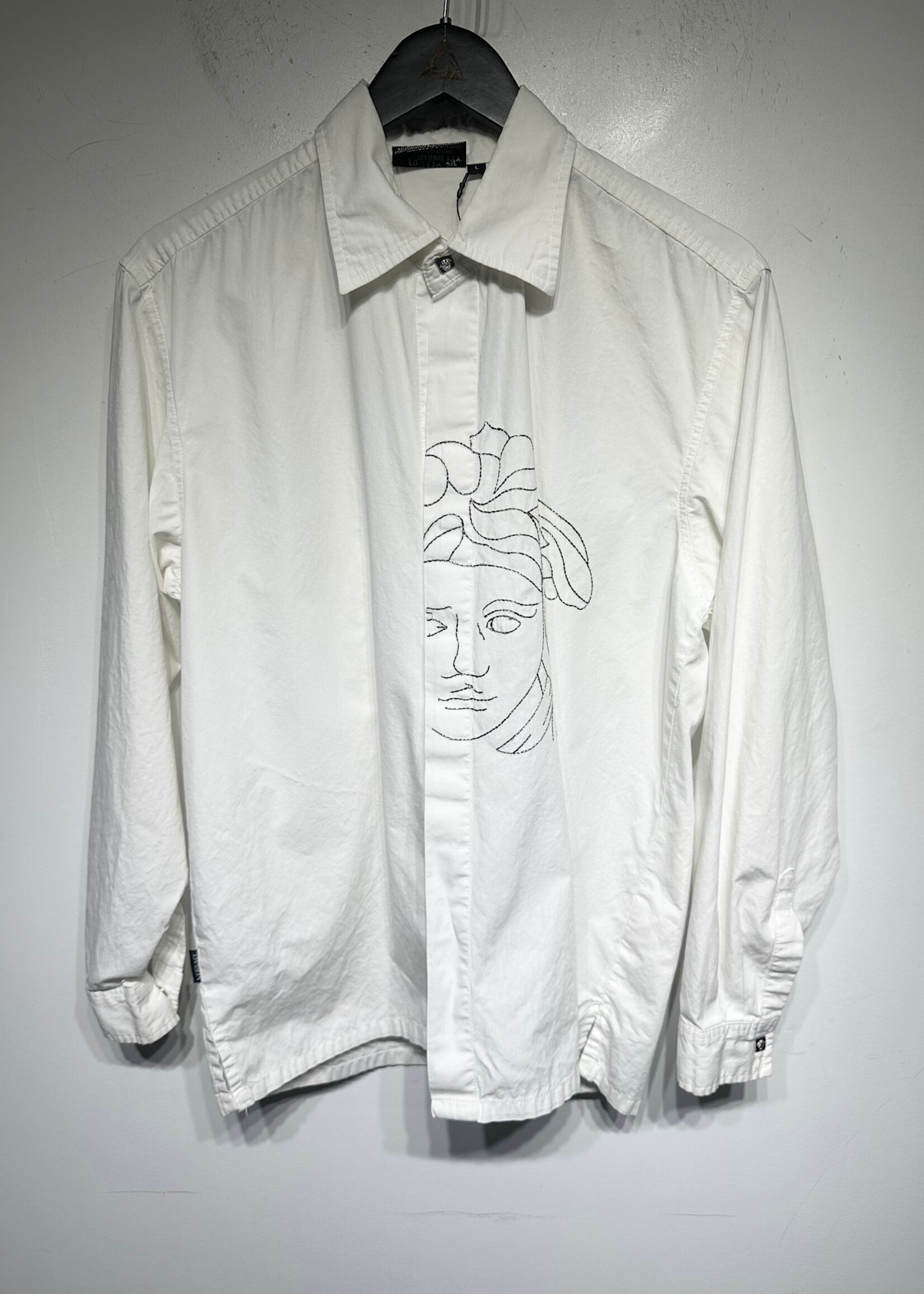 Versace Sportwear White Silver Medusa LS BU Shirt L AS IS