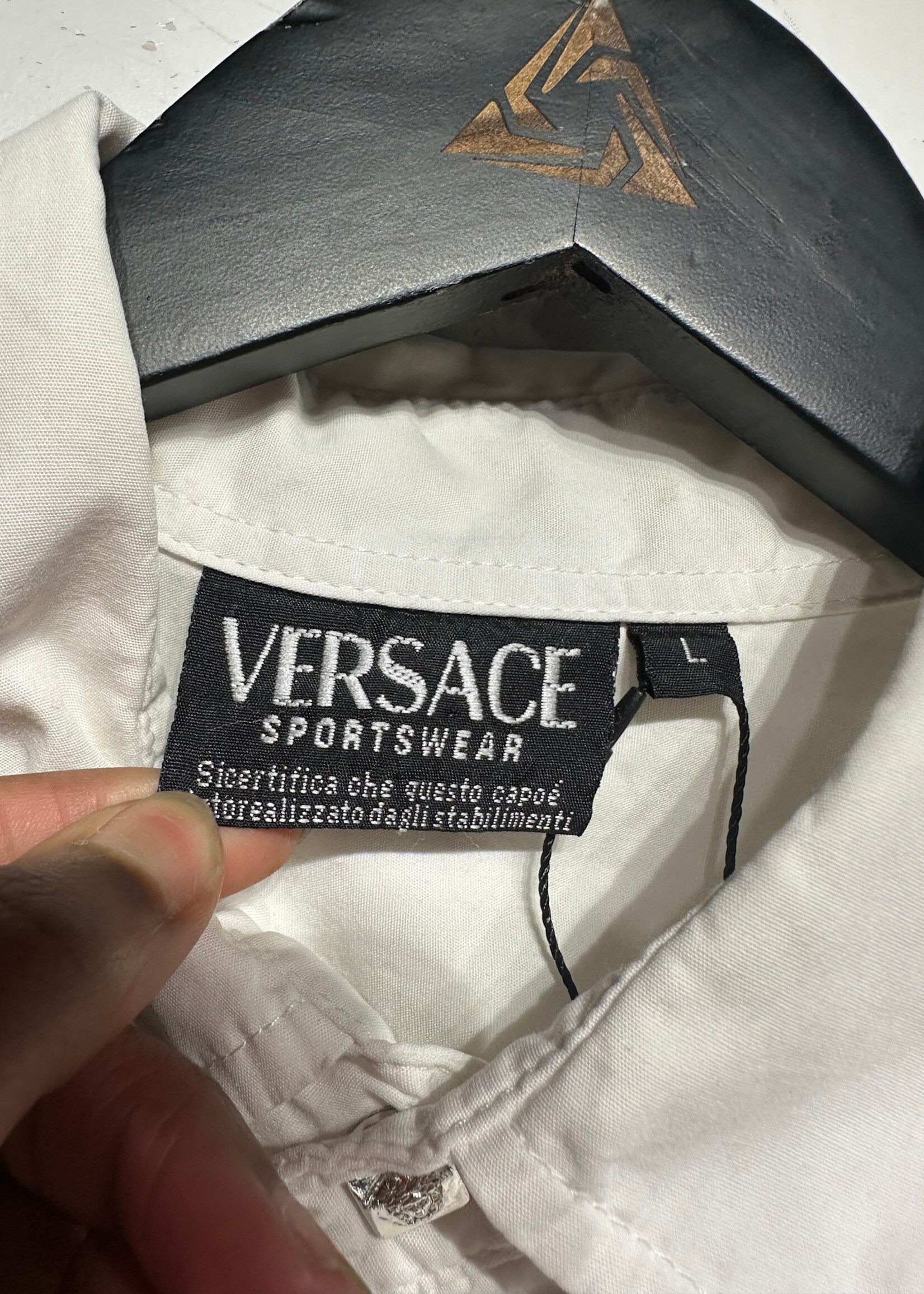 Versace Sportwear White Silver Medusa LS BU Shirt L AS IS