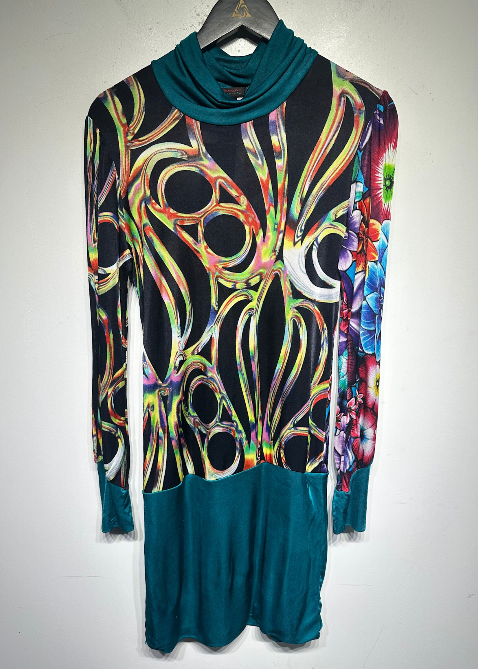 Custo Barcelona Blue Black Floral Mesh Dress S As Is
