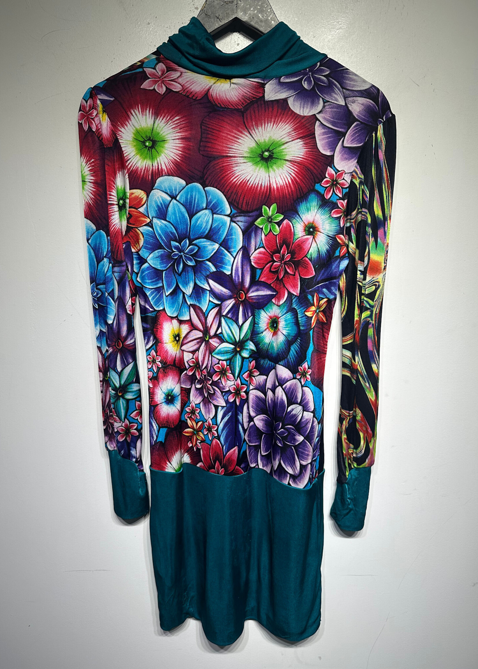 Custo Barcelona Blue Black Floral Mesh Dress S As Is