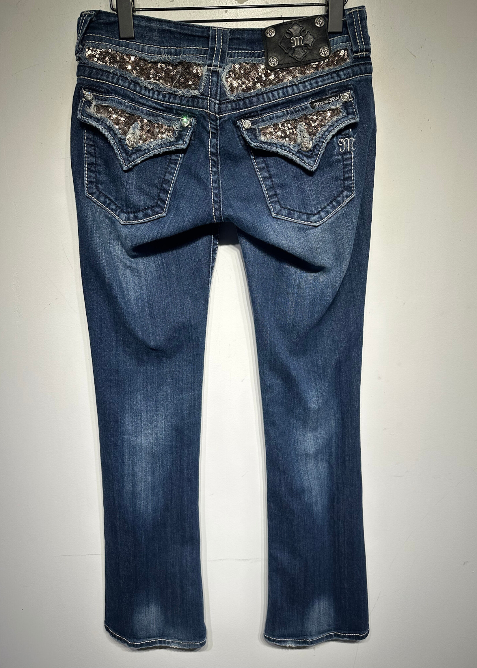 Miss ME JP5 Mid Wash Gold Sequin Bootcut Denim 28"