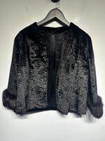 Vintage Black Fur Trim Textured Crop Jacket Fem M/L