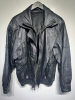 No Label Black Leather Vintage Flap Zip Jacket Masc XL