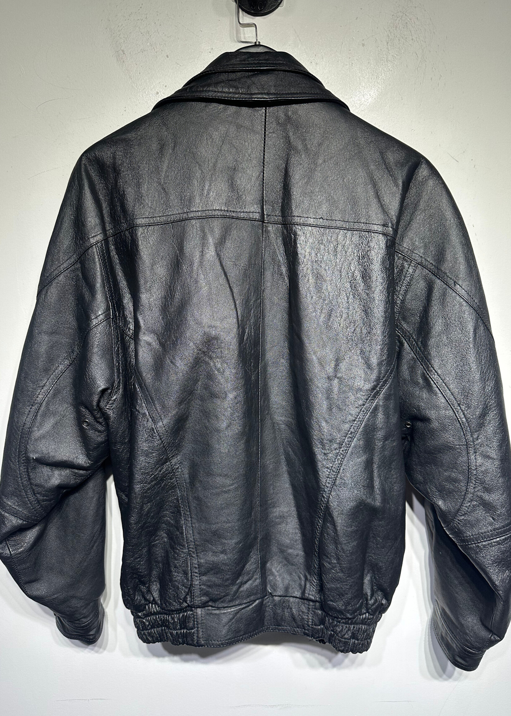 No Label Black Leather Vintage Flap Zip Jacket Masc XL