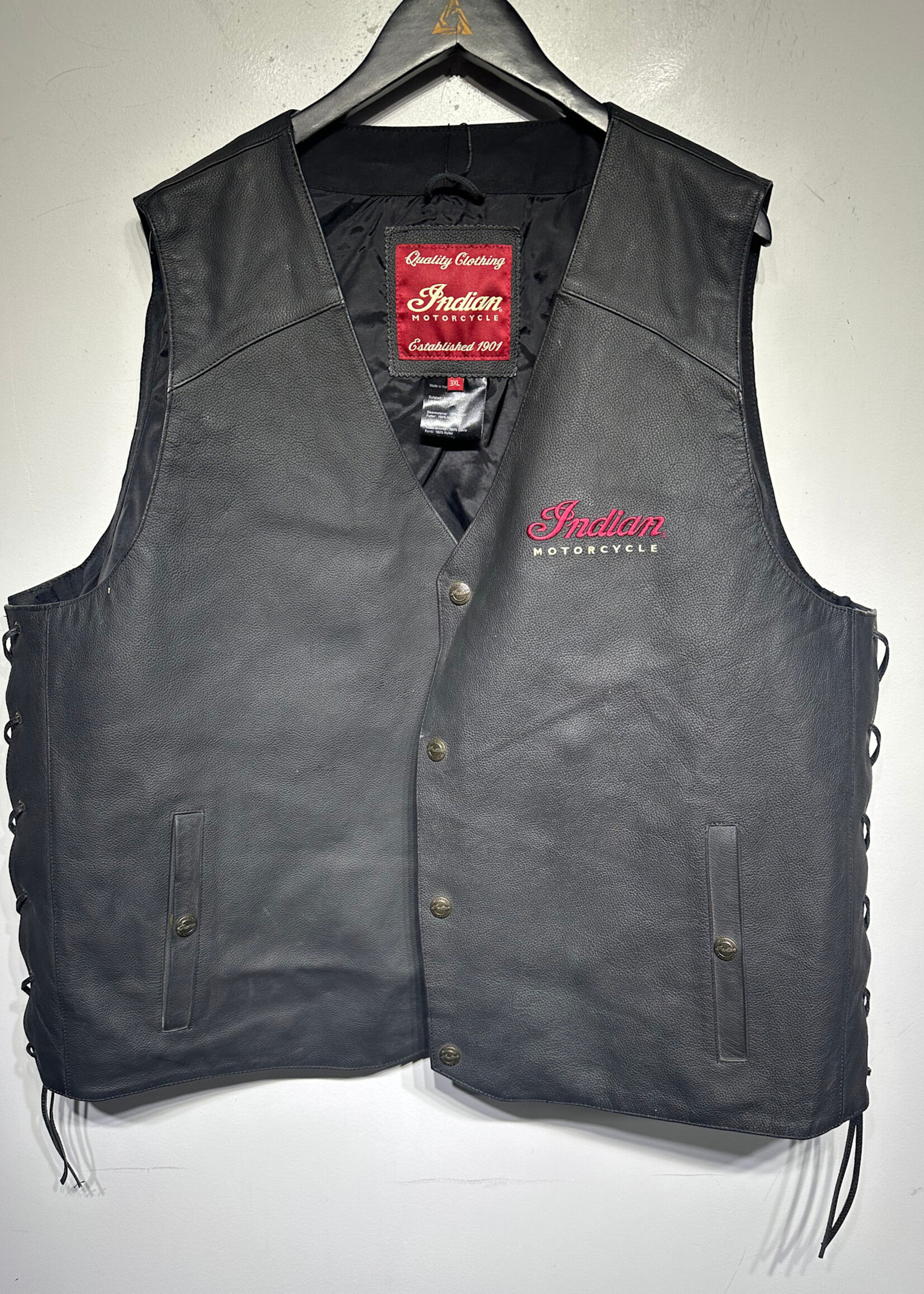 Indian Motorcycles Black Leather Vest 3X