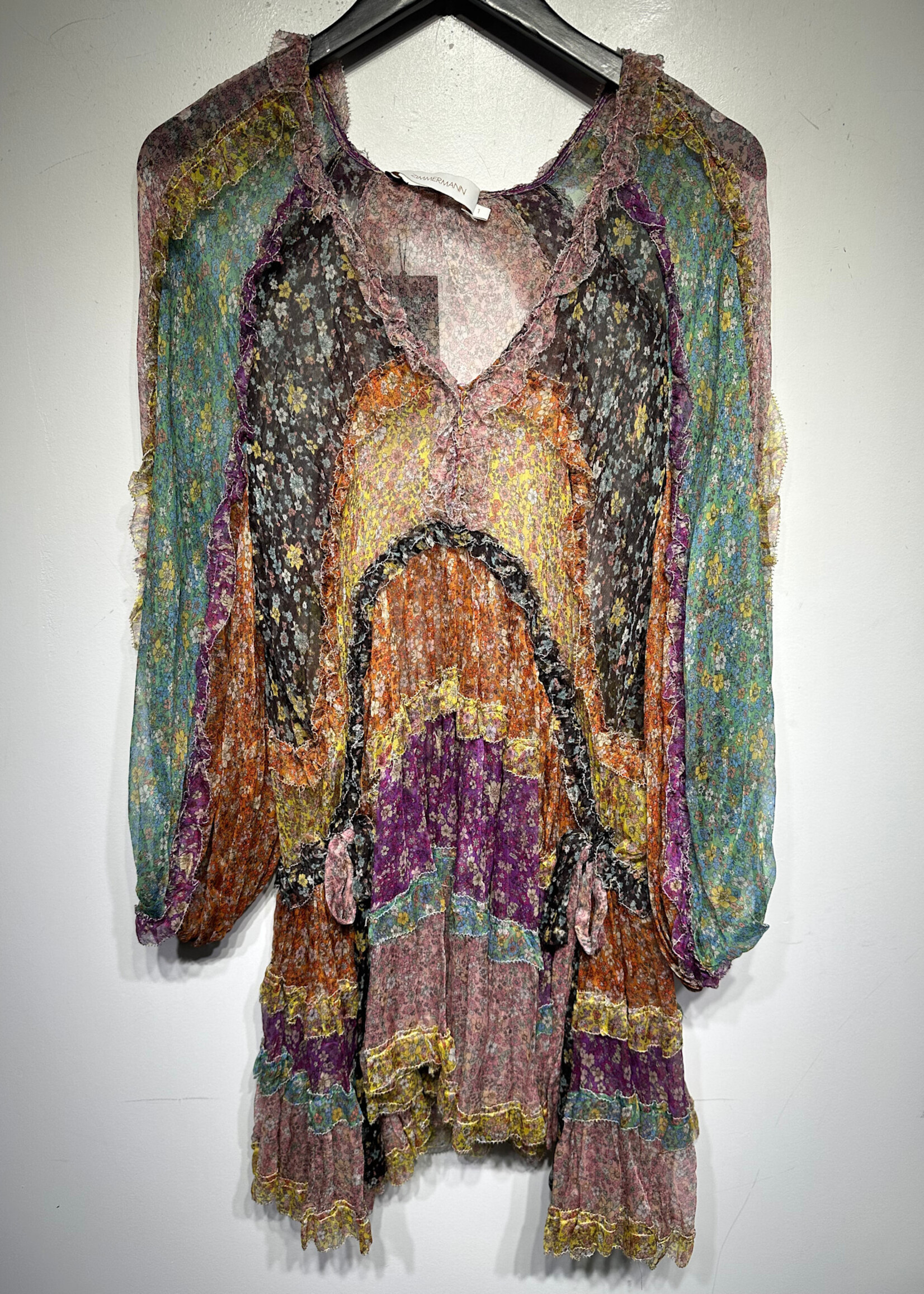 Zimmerman Multicolor Floral Tier Sheer Dress XS/S