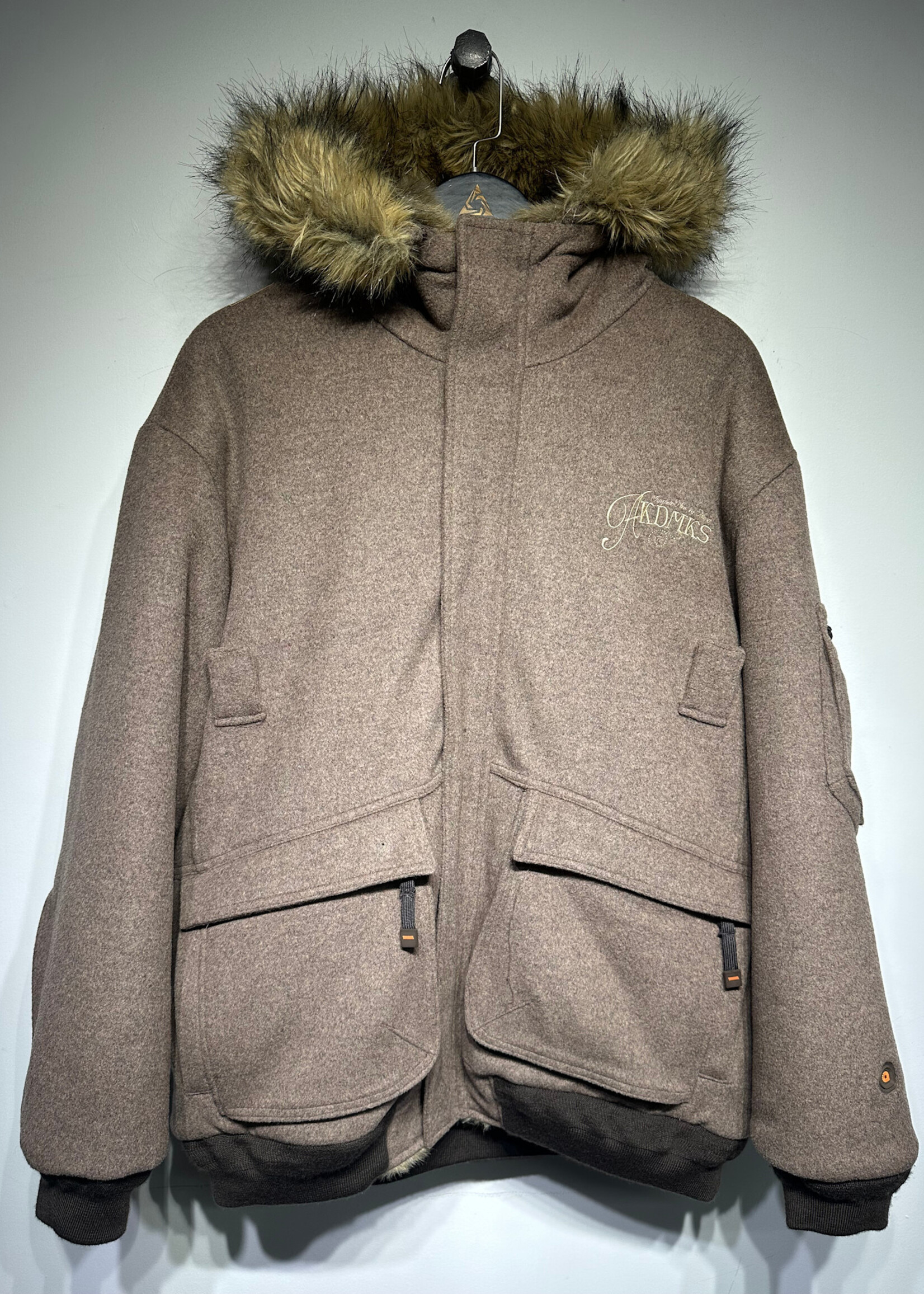 Akademiks Grey Wool / Faux Fur Reversible Coat Masc XL
