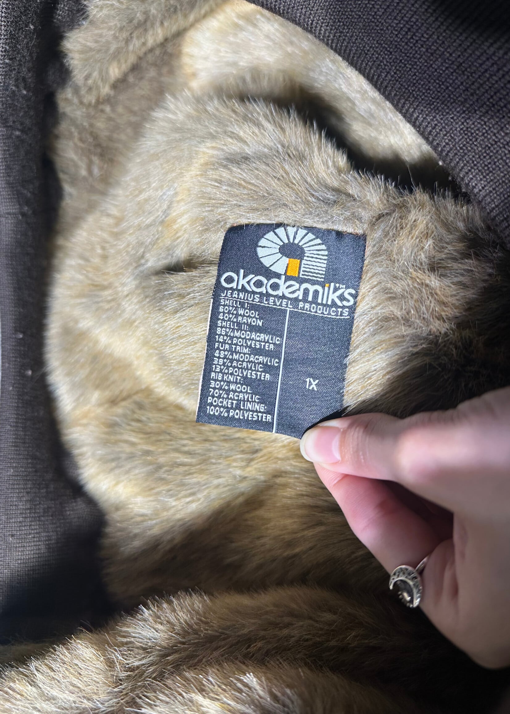 Akademiks Grey Wool / Faux Fur Reversible Coat Masc XL