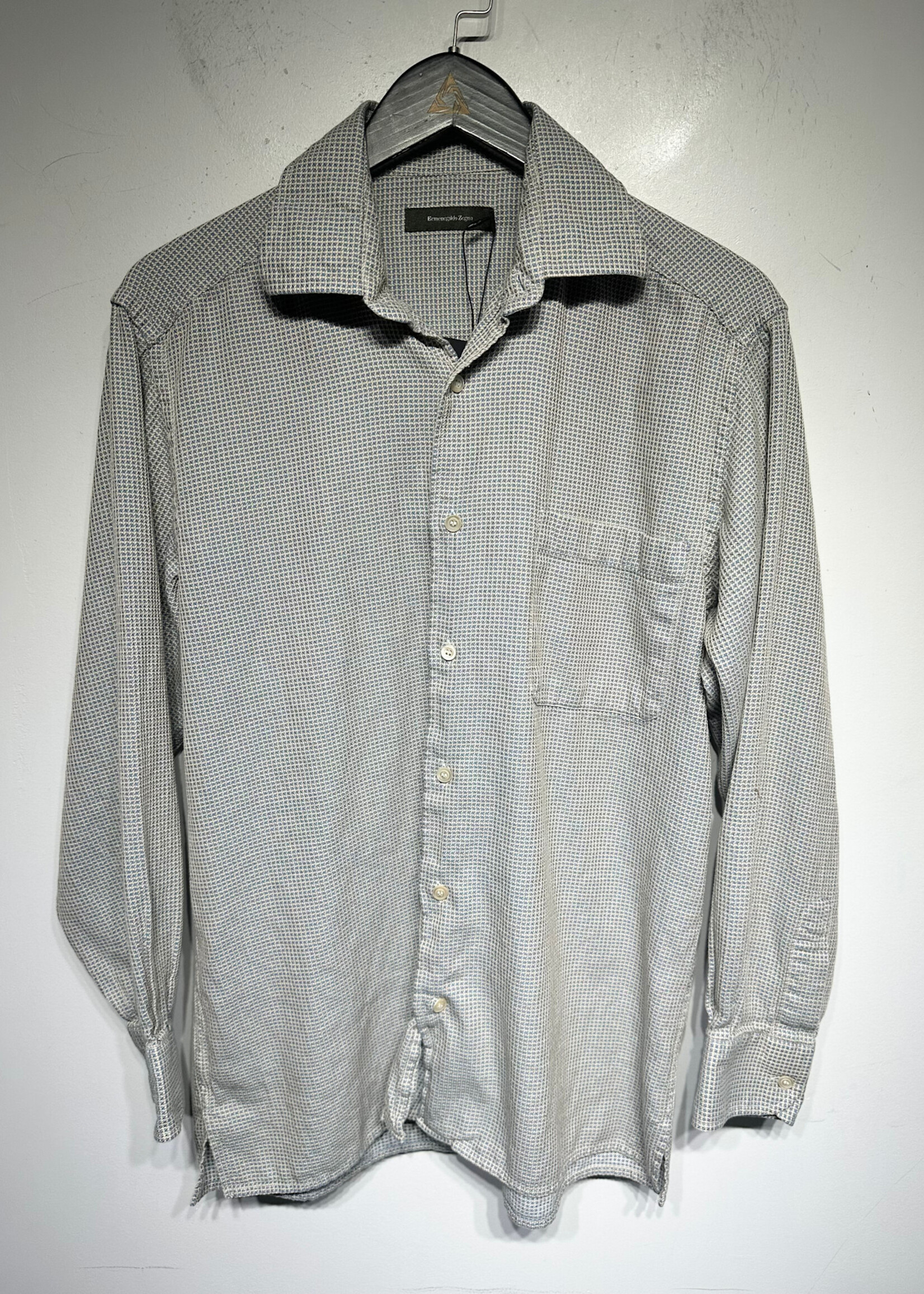 Zegna Light Blue Woven Check LS Shirt M