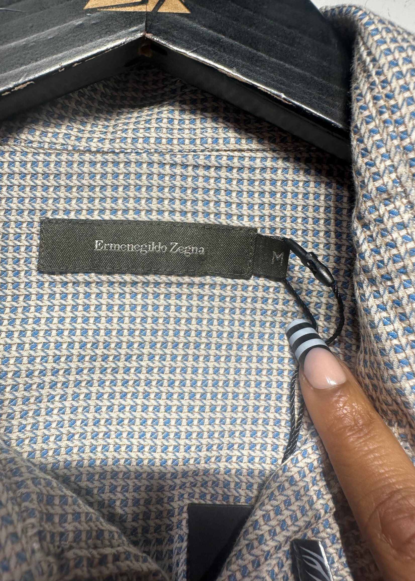 Zegna Light Blue Woven Check LS Shirt M
