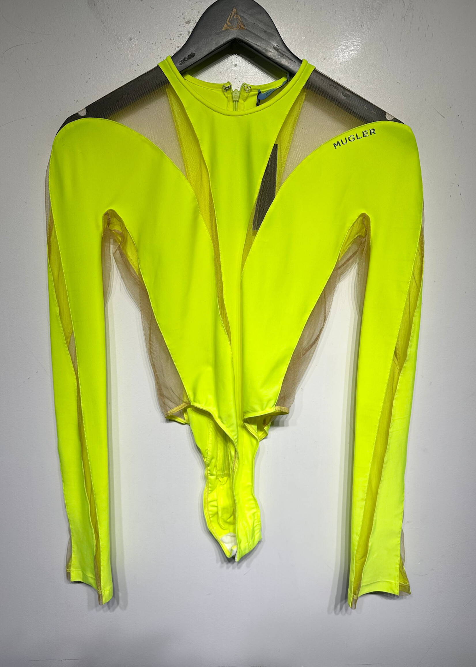 Mugler Neon Yellow Bodysuit Top S Fem AS IS