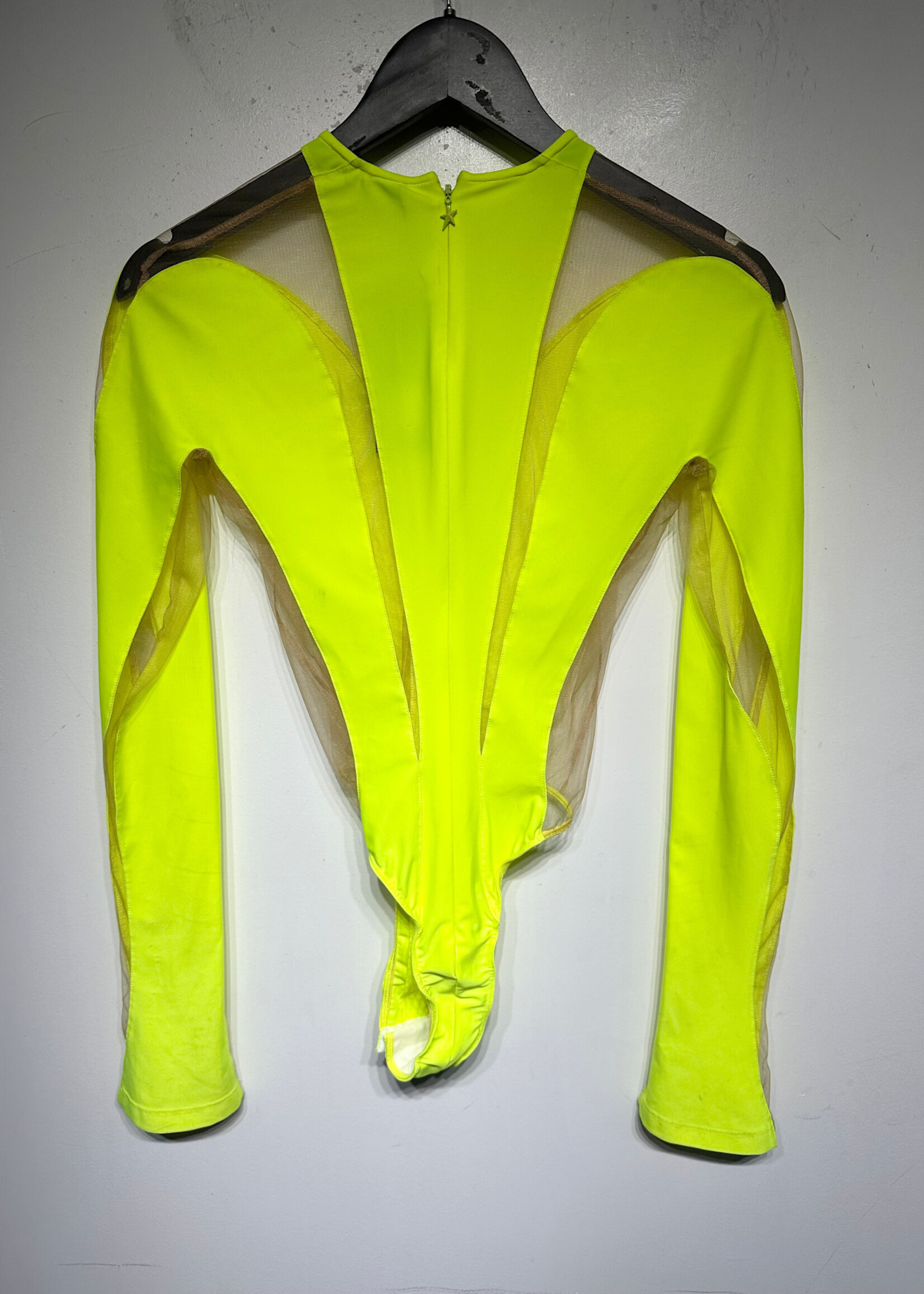 Mugler Neon Yellow Bodysuit Top S Fem AS IS