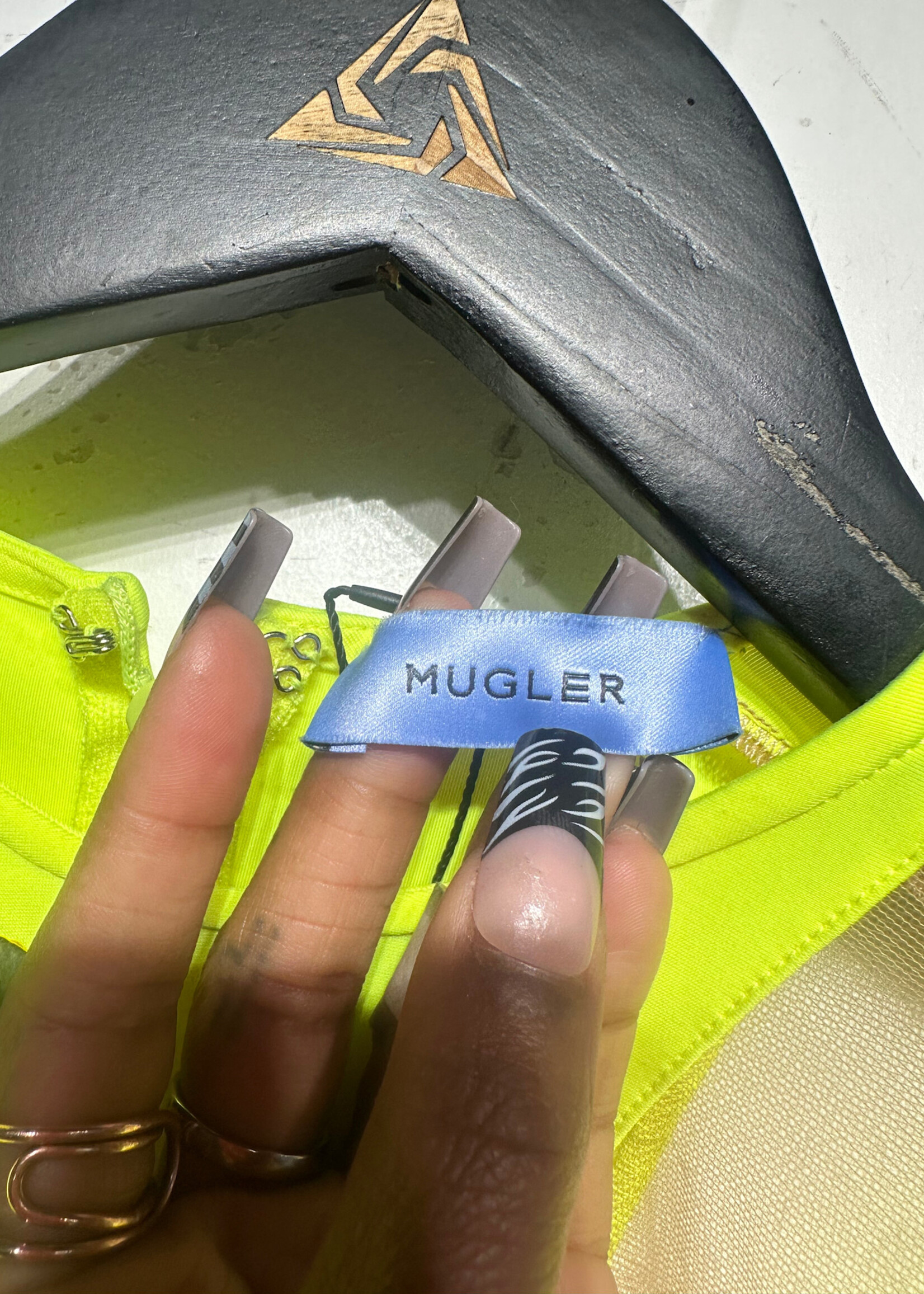 Mugler Neon Yellow Bodysuit Top S Fem AS IS