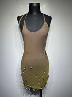 GCDS Brown / Green Dress w Crystal Droplets Fem M AS IS