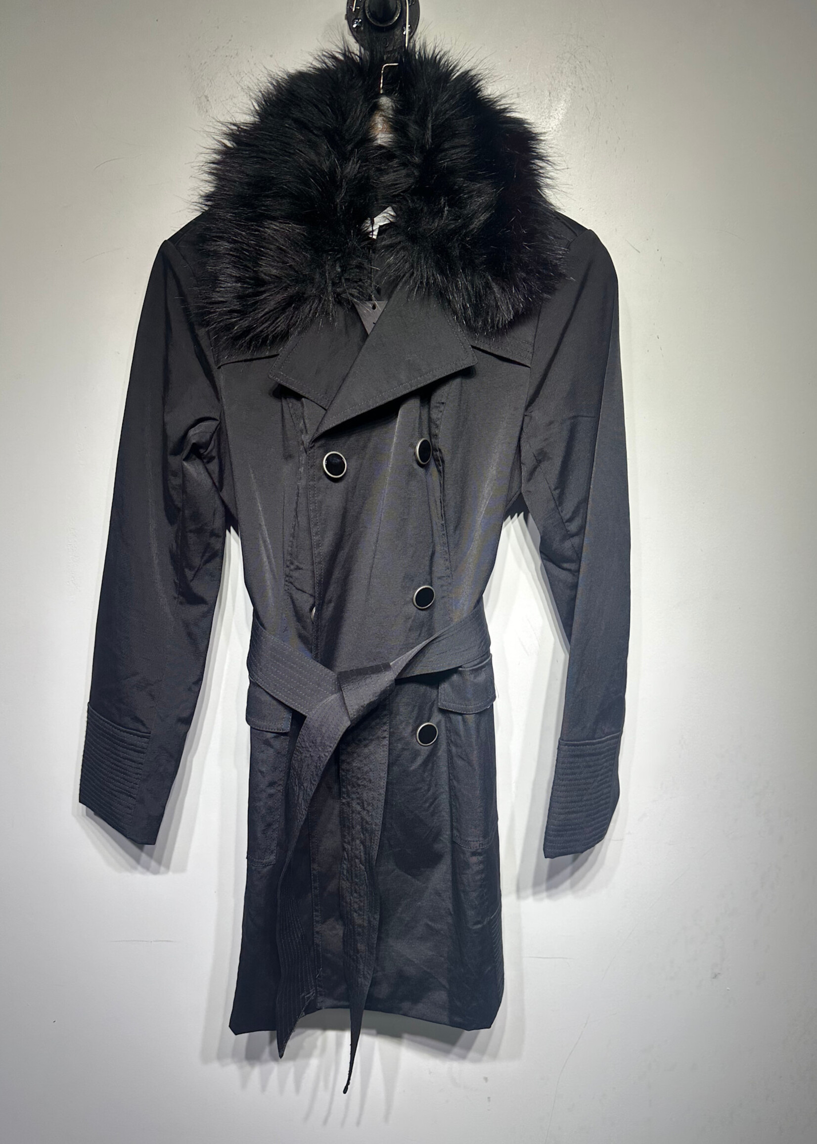 NY & CO Black Fur Trim Coat M