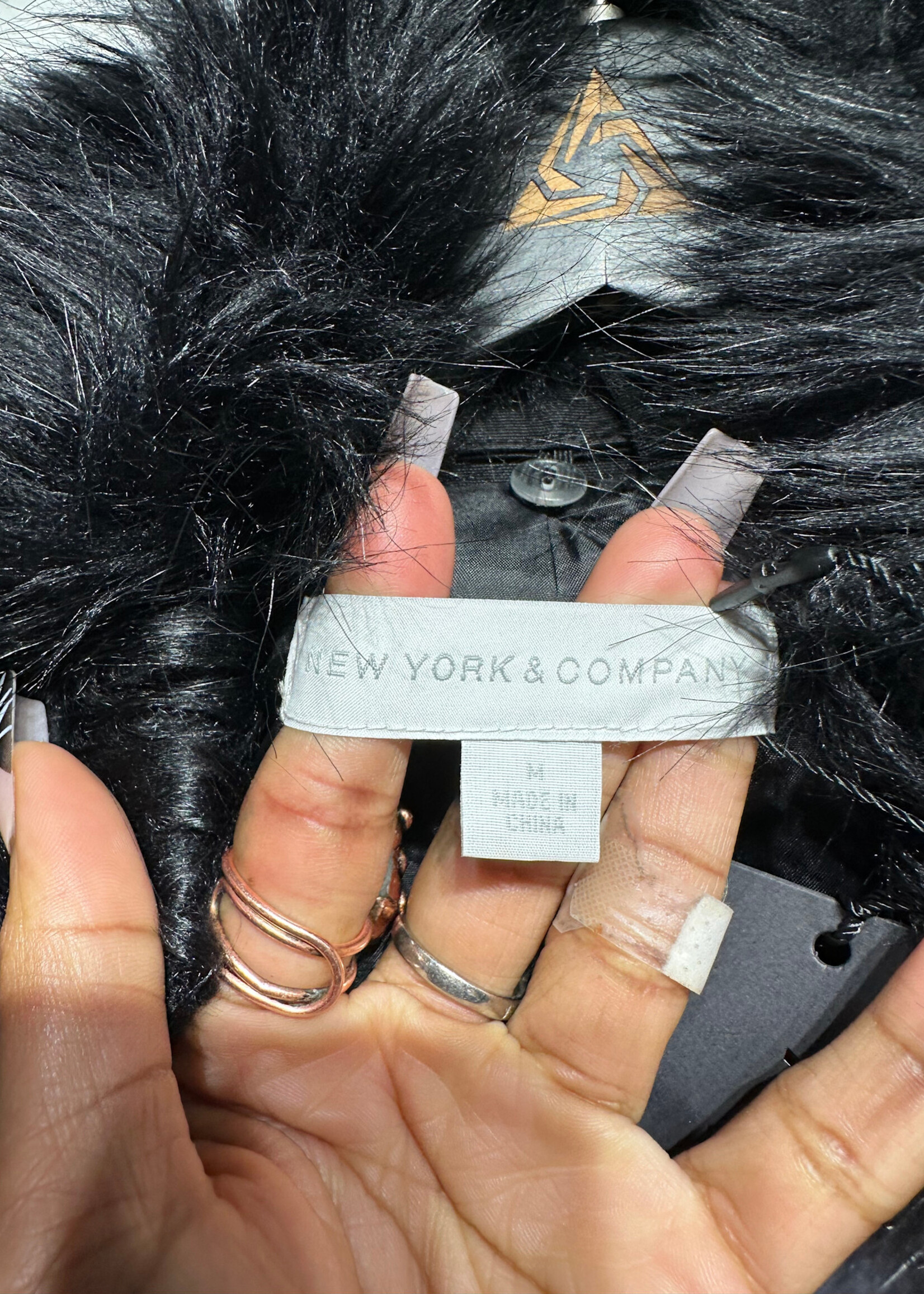 NY & CO Black Fur Trim Coat M