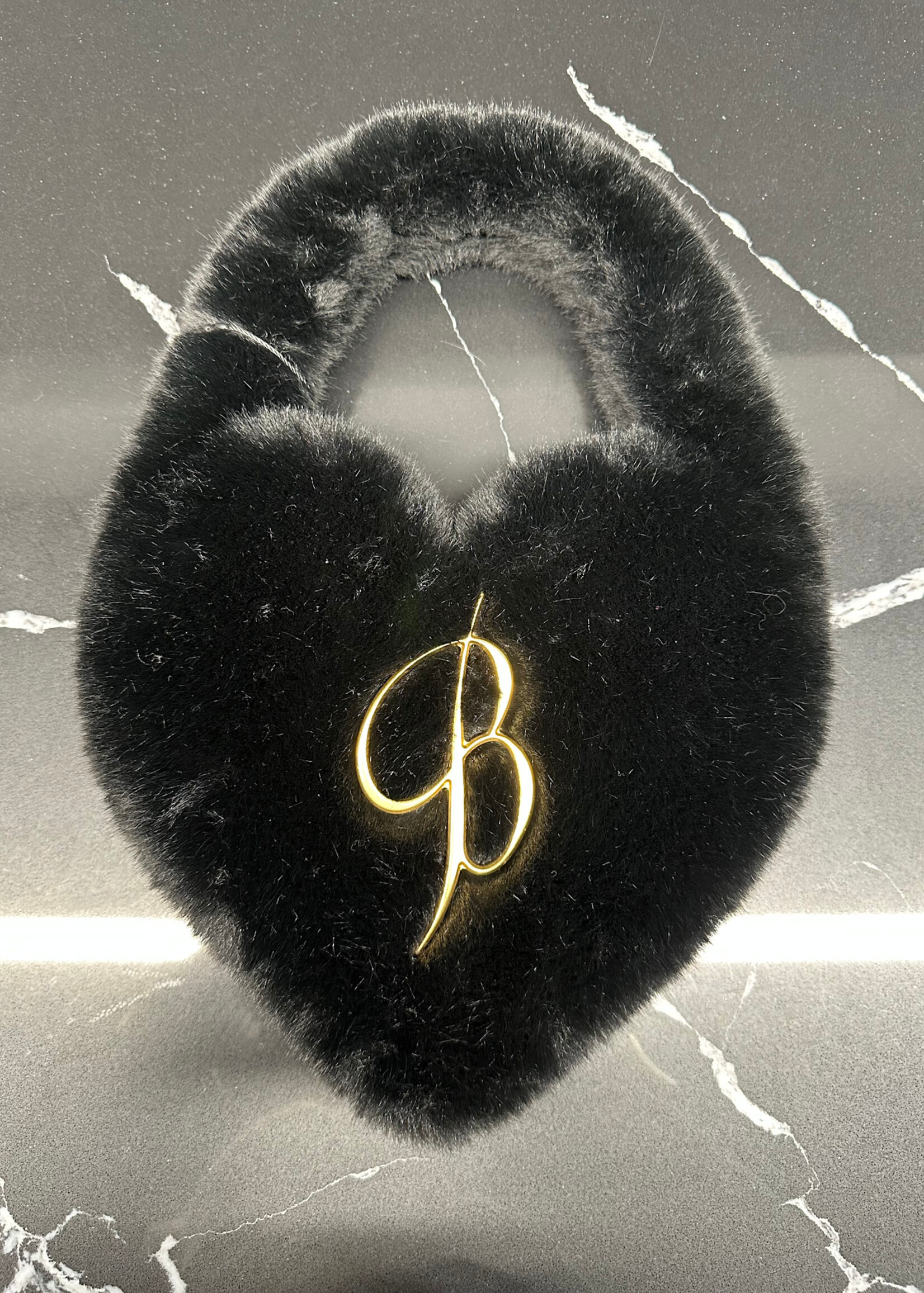 Blumarine Black Fuzzy Heart Bag OS