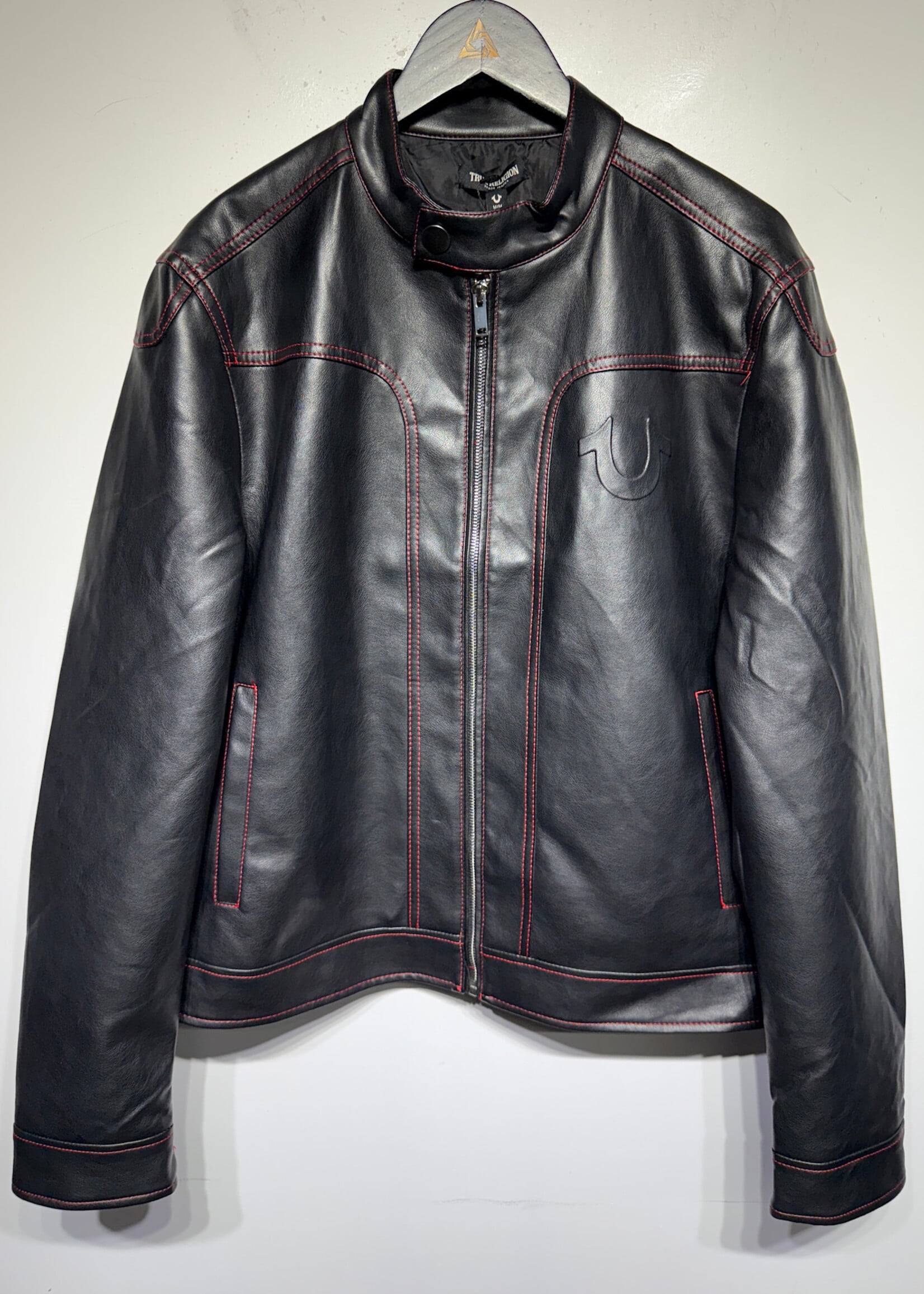 True Religion NWT Black Faux Leather Café Racer M