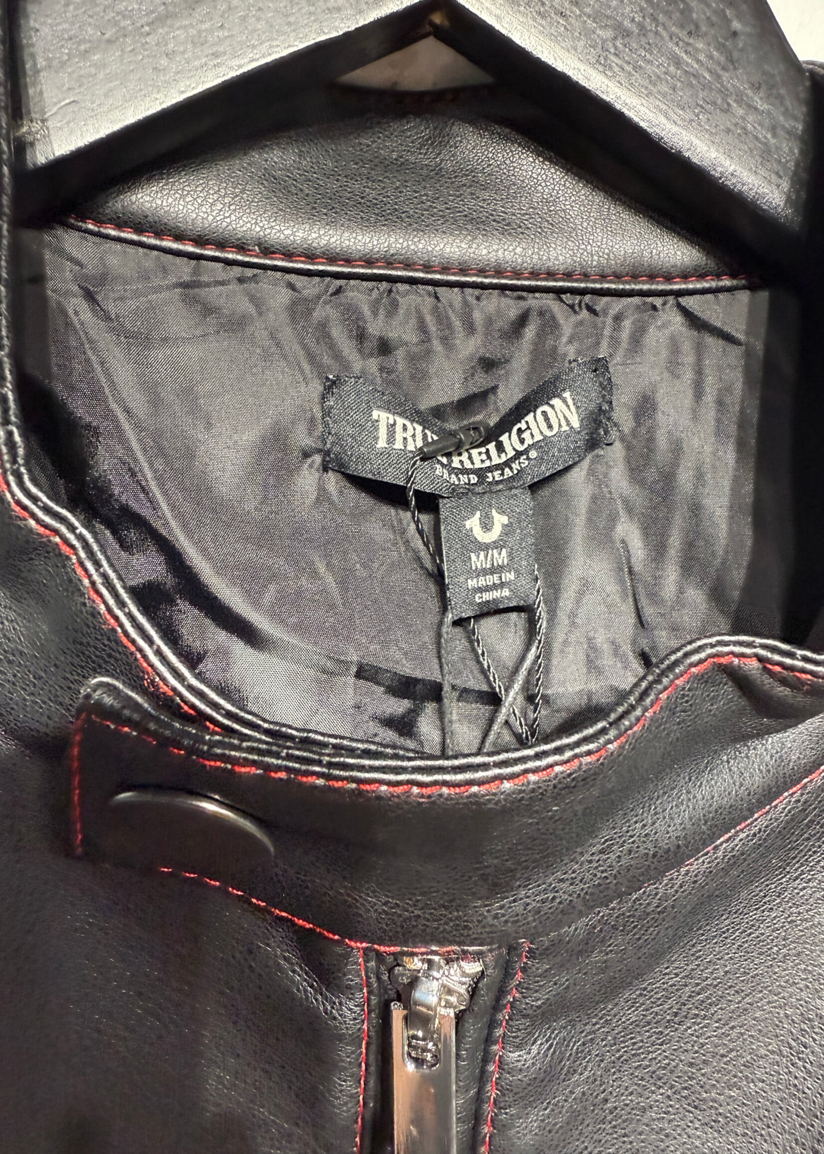 True Religion NWT Black Faux Leather Café Racer M