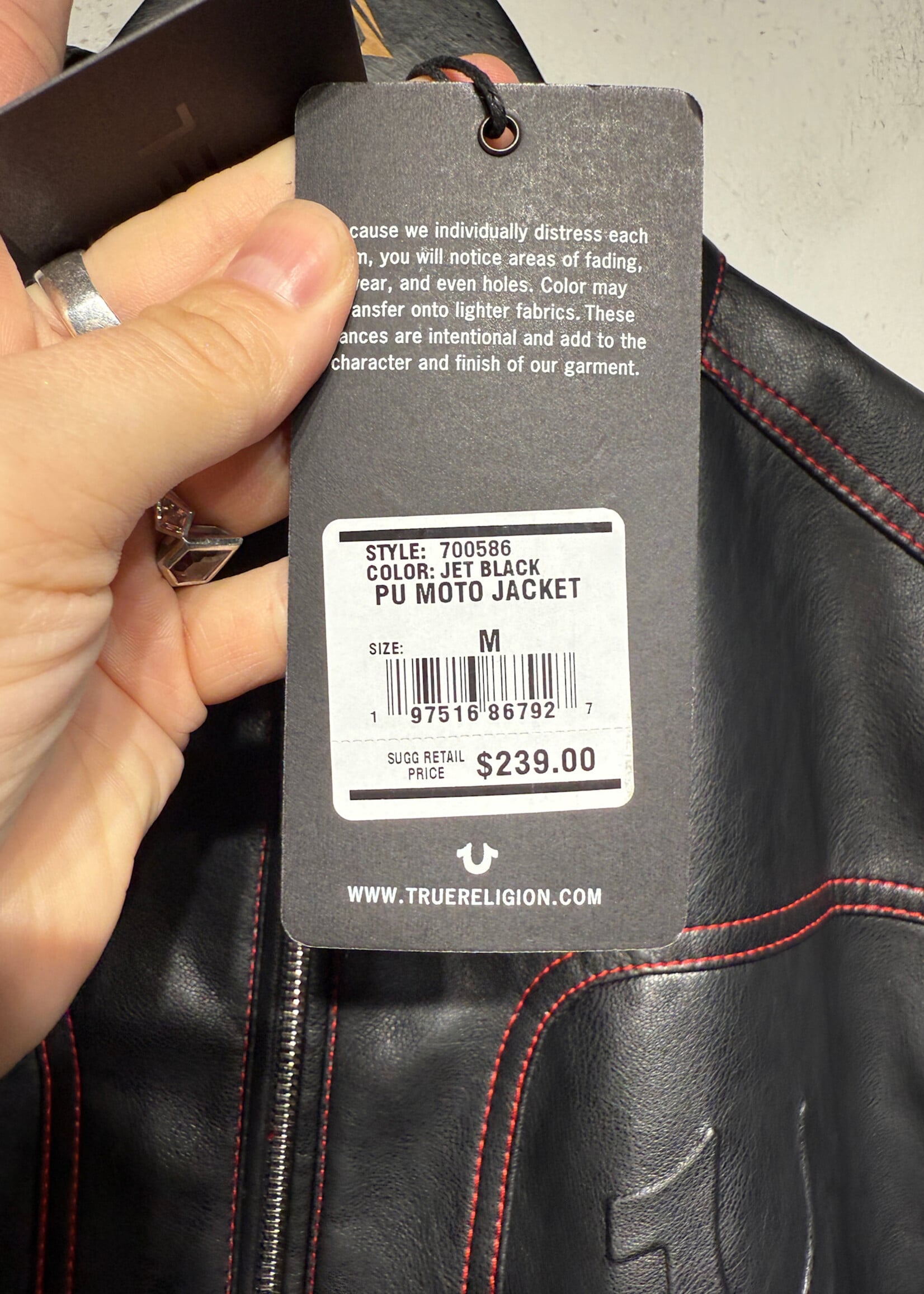 True Religion NWT Black Faux Leather Café Racer M