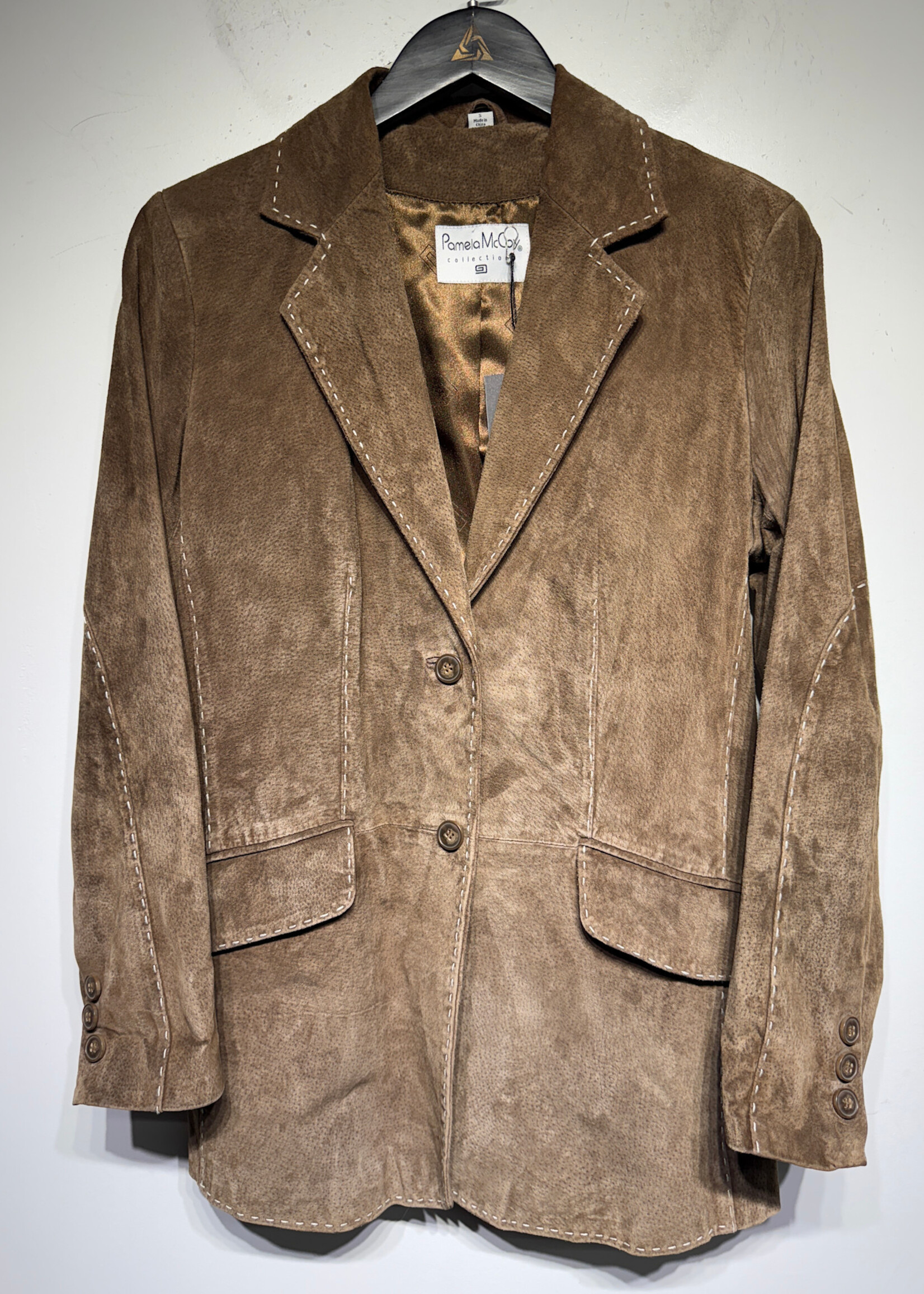 Pamela McCoy Brown Suede White Stitch Jacket Fem S